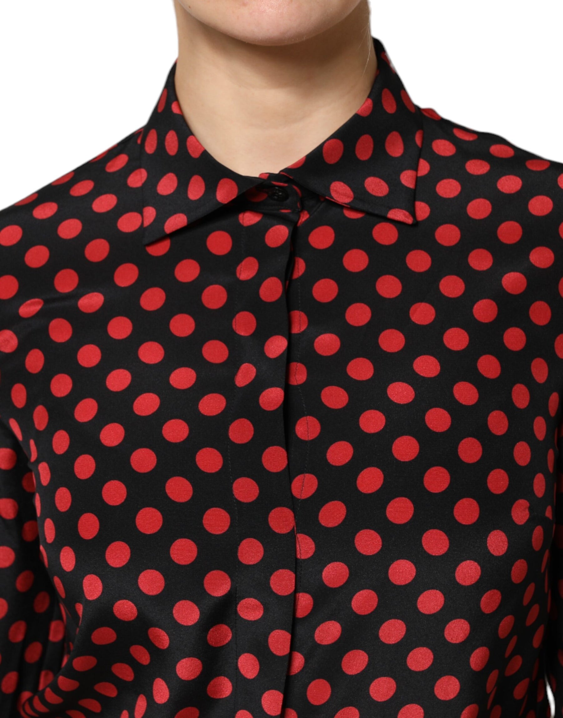 Dolce & Gabbana Black Red Polka Dot Silk Long Sleeves Top | Regal Royce