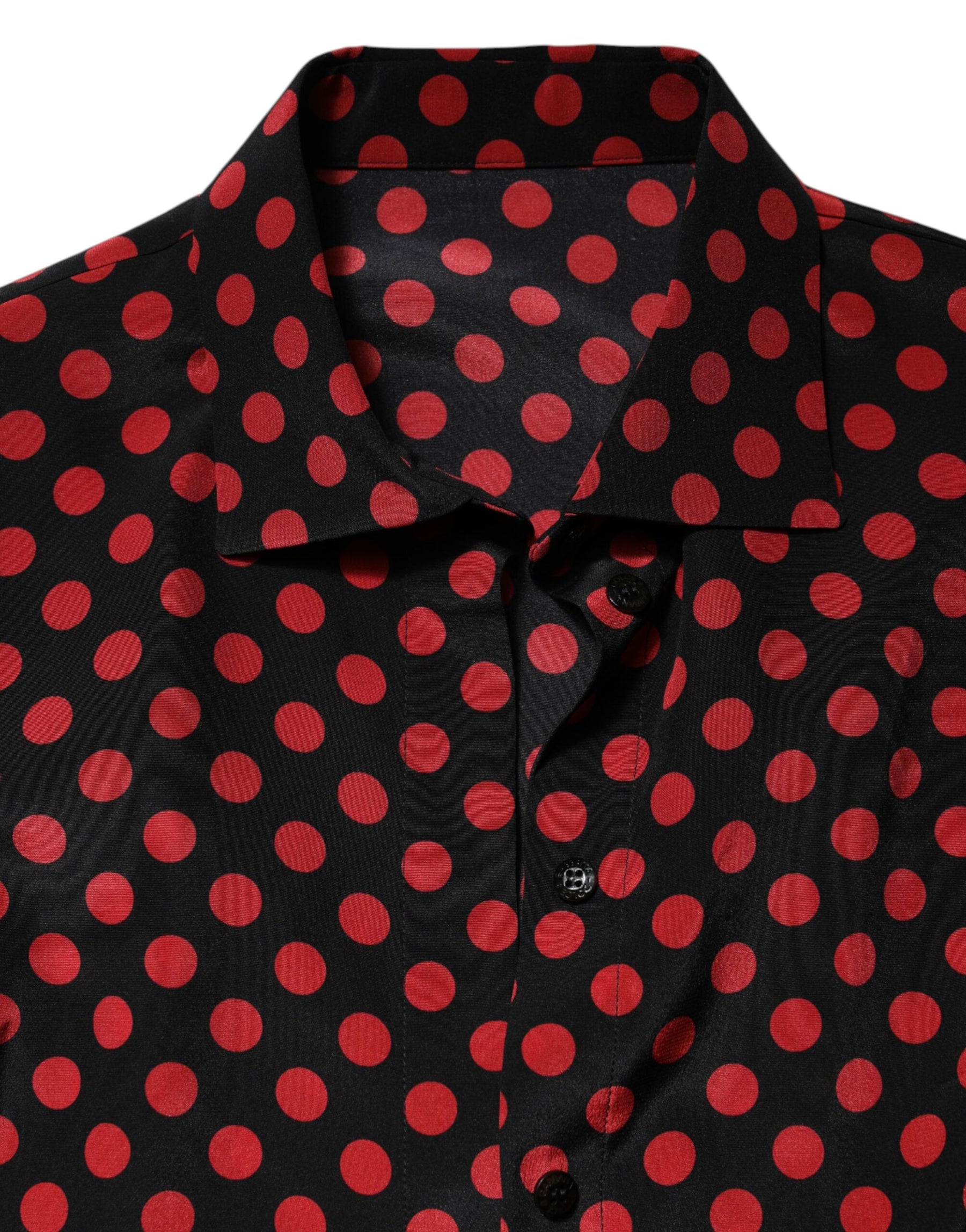 Dolce & Gabbana Black Red Polka Dot Silk Long Sleeves Top | Regal Royce