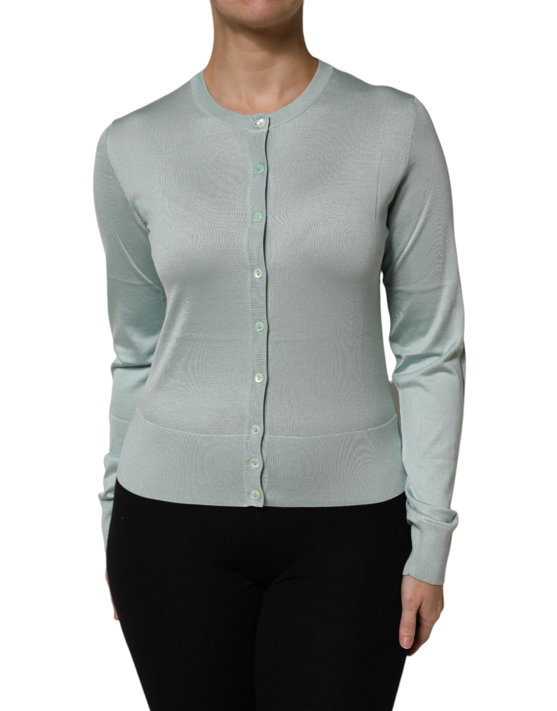 Dolce & Gabbana Light Green Silk Button Down Cardigan Sweater | Regal Royce