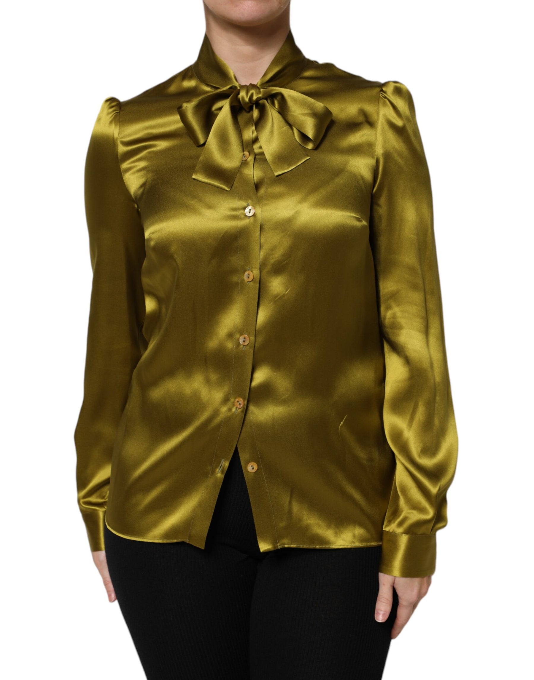 Dolce & Gabbana Green Ascot Collar Long Sleeves Blouse Top | Regal Royce