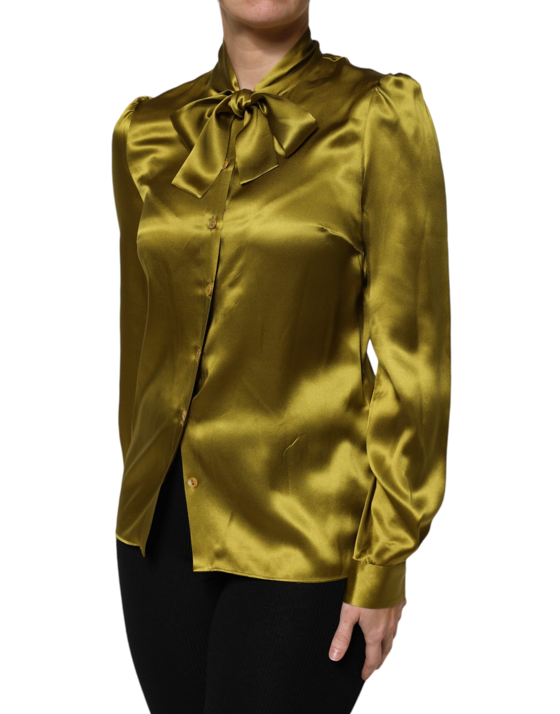 Dolce & Gabbana Green Ascot Collar Long Sleeves Blouse Top | Regal Royce