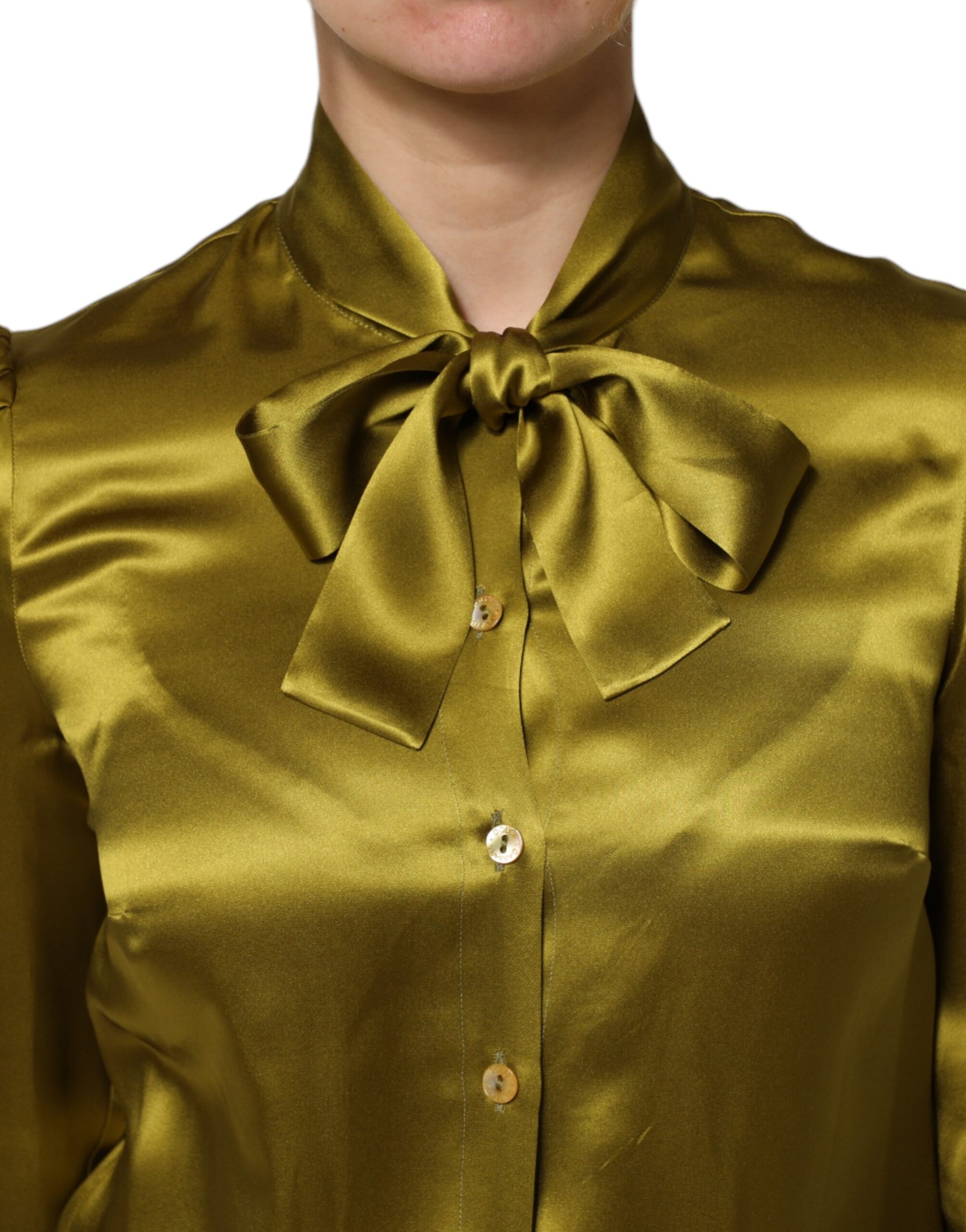 Dolce & Gabbana Green Ascot Collar Long Sleeves Blouse Top | Regal Royce
