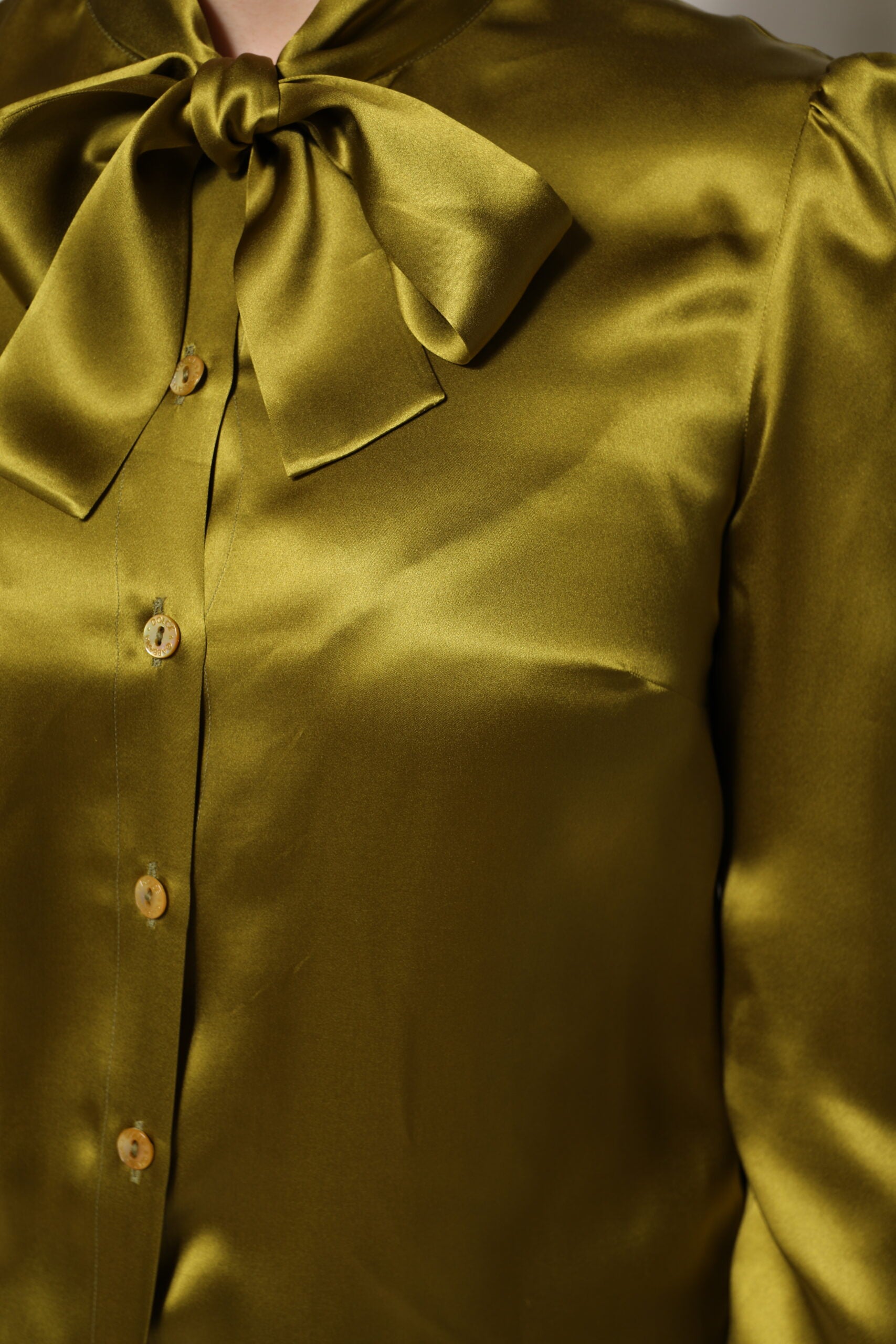 Dolce & Gabbana Green Ascot Collar Long Sleeves Blouse Top | Regal Royce