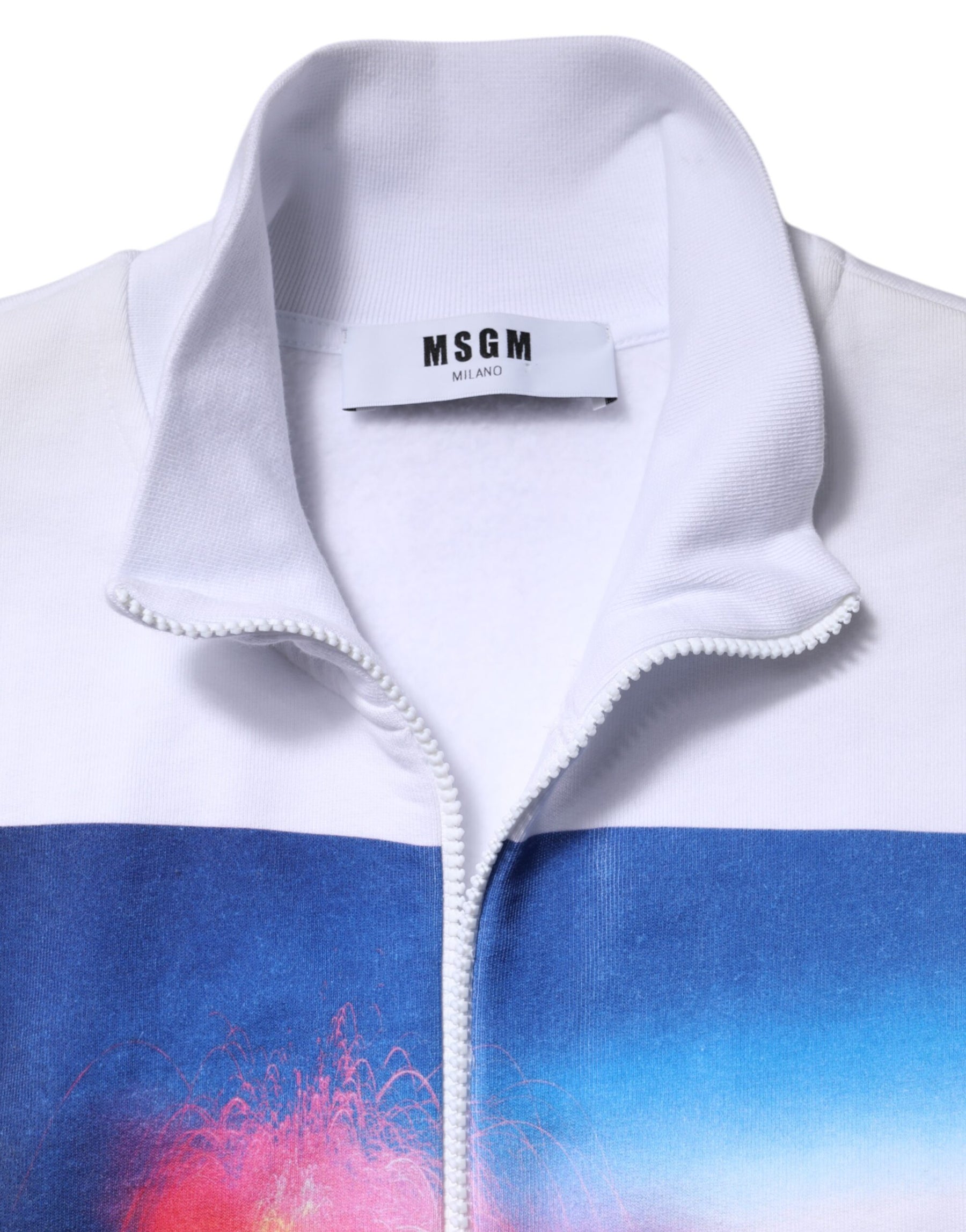 MSGM White Graphic Print Cotton Long Sleeves Full Zip Bomber Jacket | Regal Royce