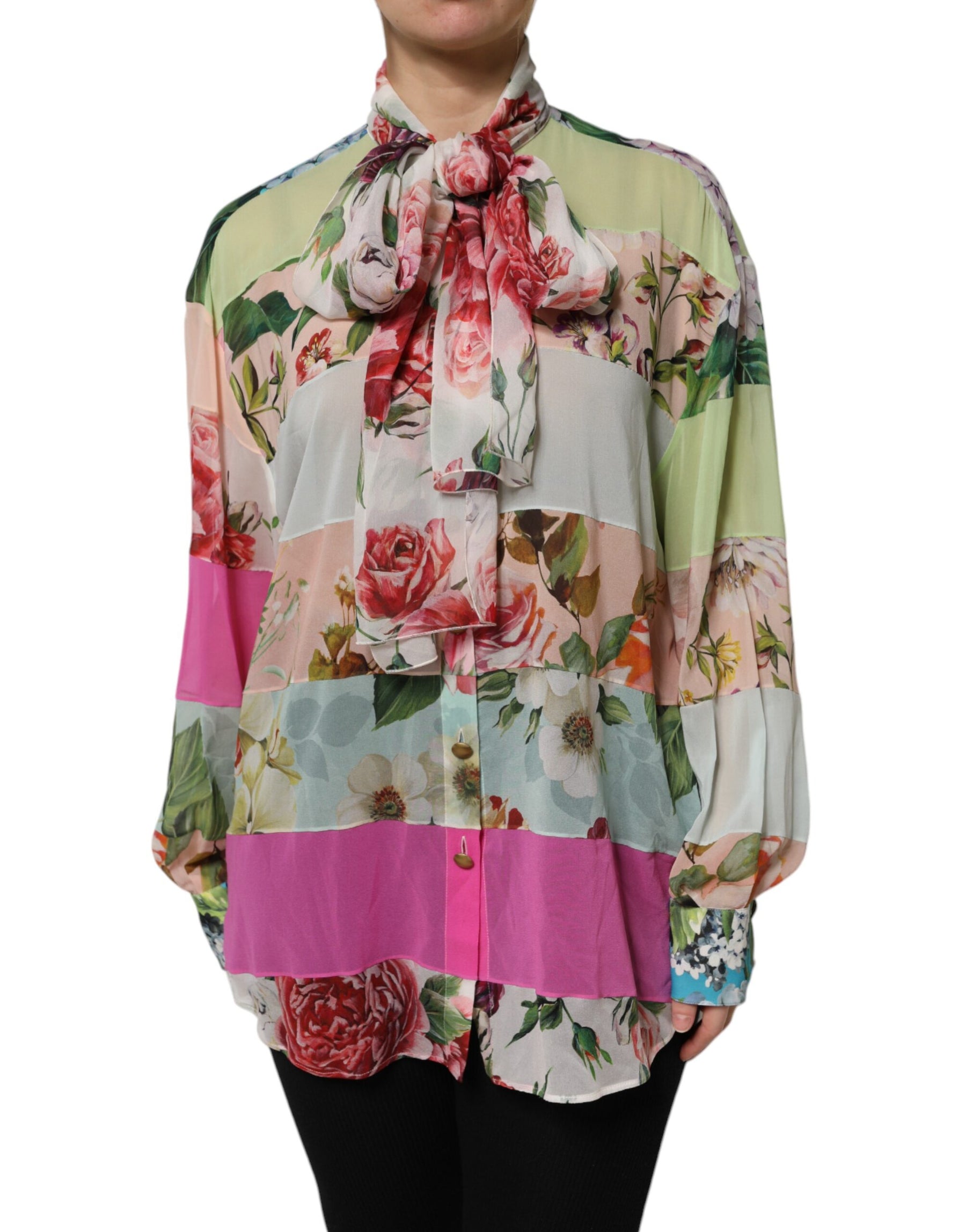 Dolce & Gabbana Multicolor Floral Patchwork Long Sleeves Top | Regal Royce