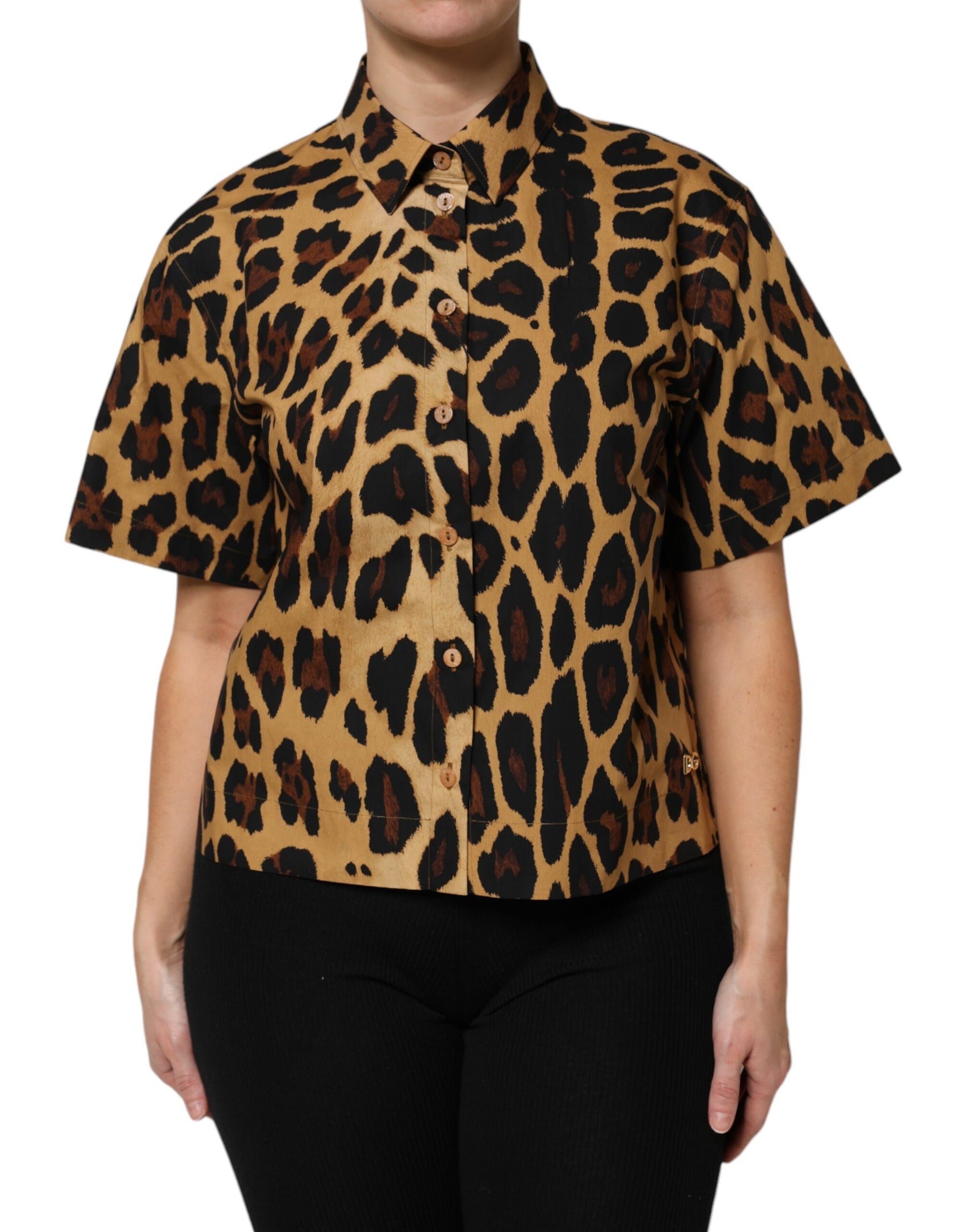 Dolce & Gabbana Brown Leopard Short Sleeve Collared Polo Top | Regal Royce