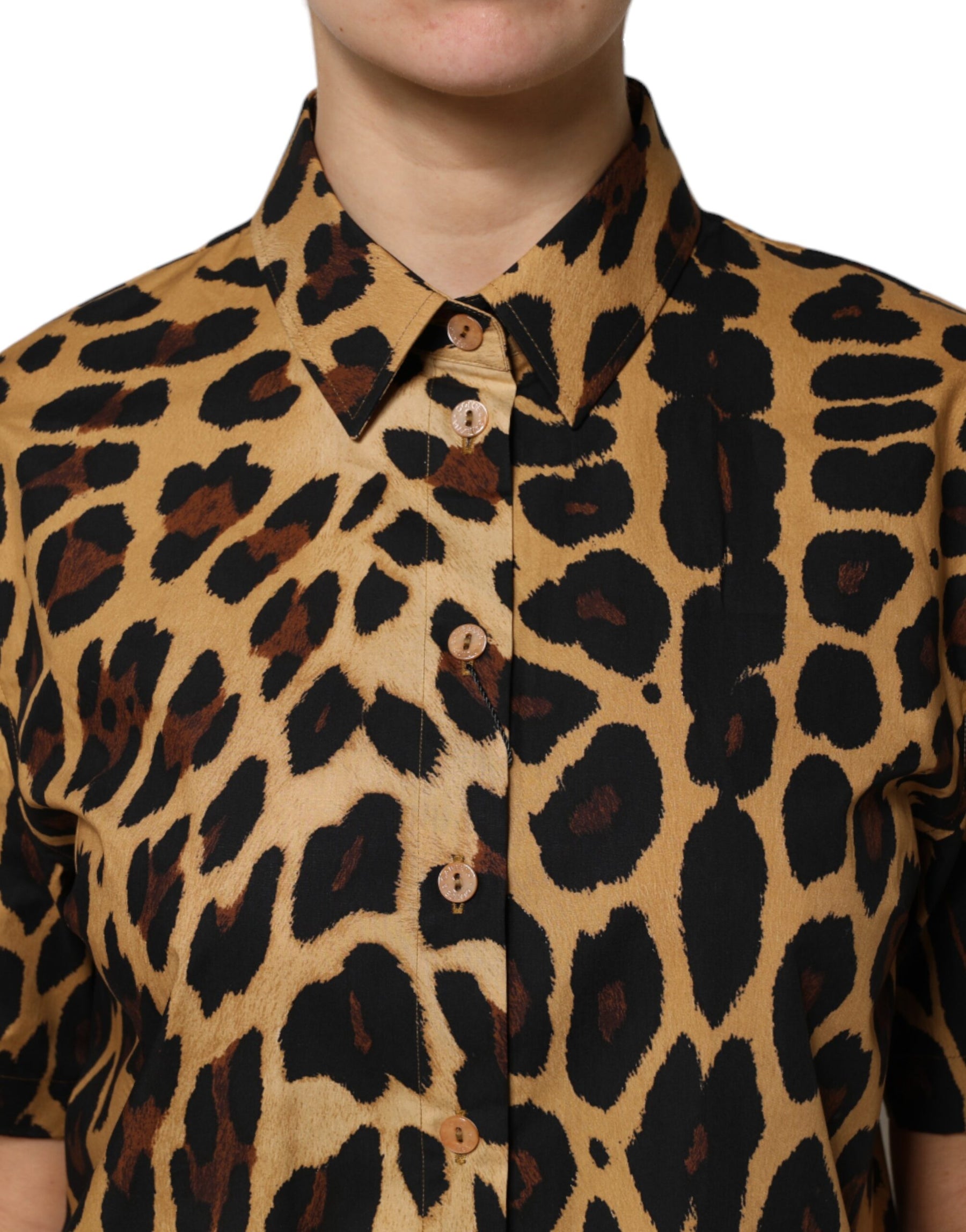 Dolce & Gabbana Brown Leopard Short Sleeve Collared Polo Top | Regal Royce