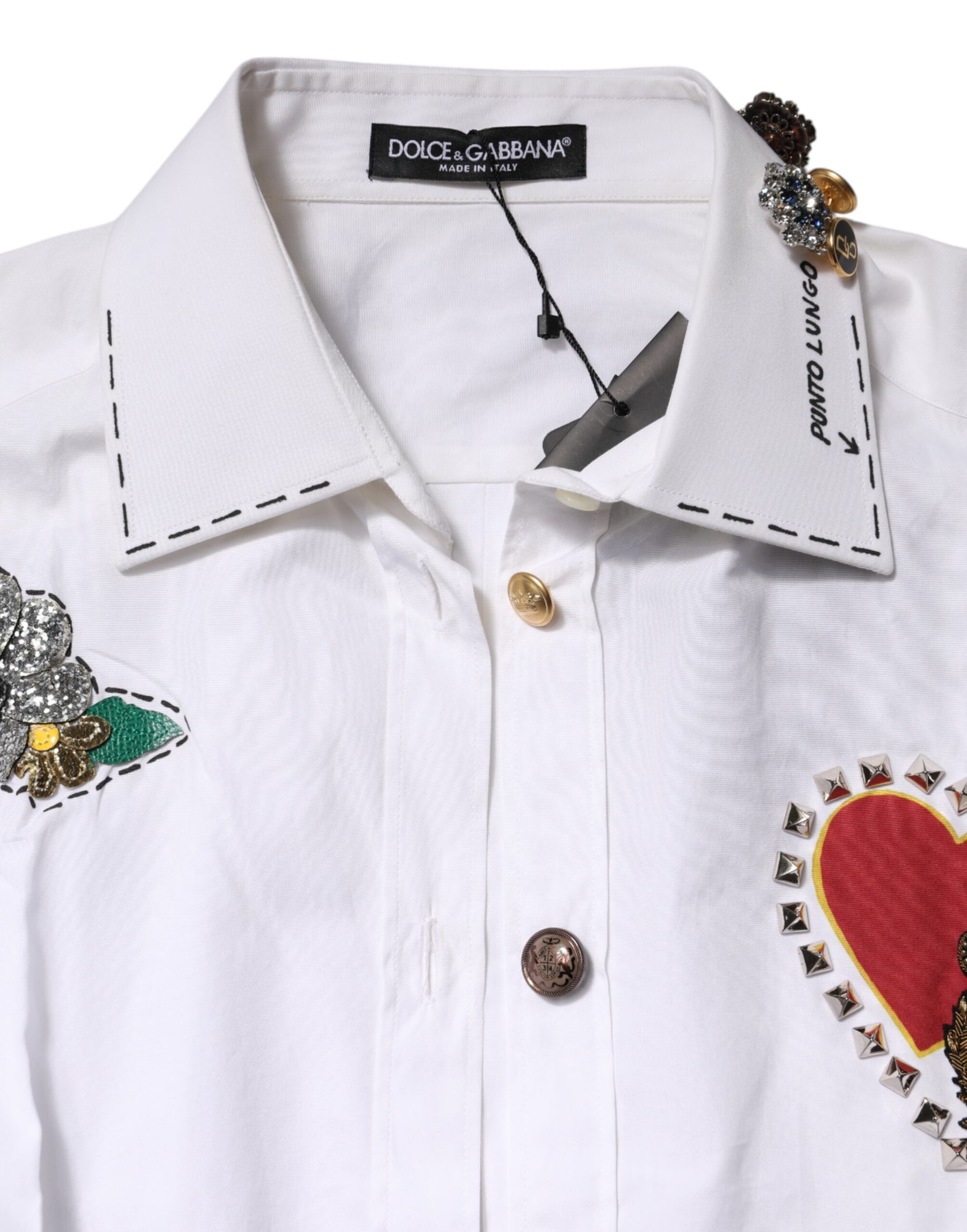Dolce & Gabbana White Cotton Floral Embellished Shirt Top | Regal Royce