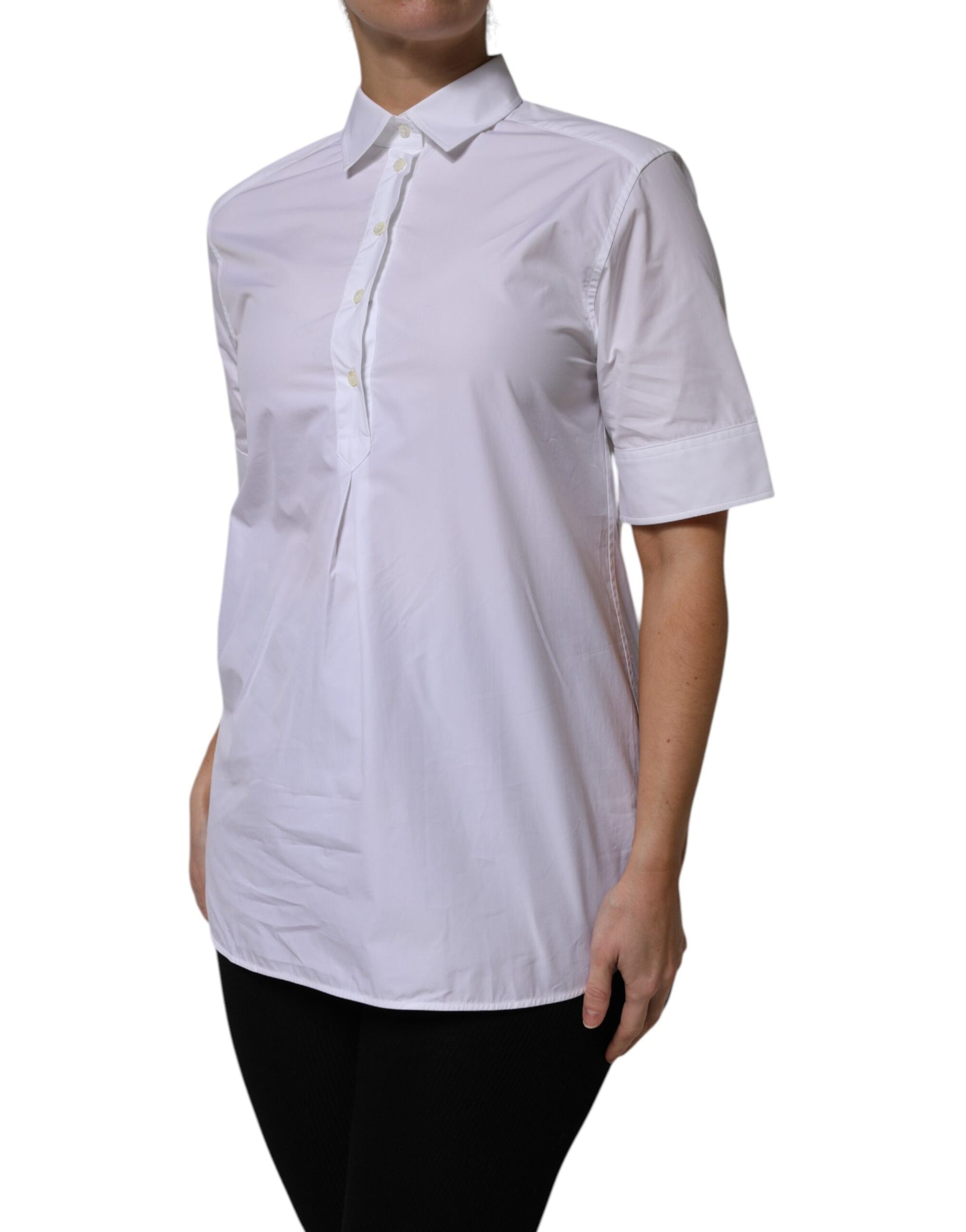 Dolce & Gabbana White Cotton Short Sleeves Collared Polo Top | Regal Royce