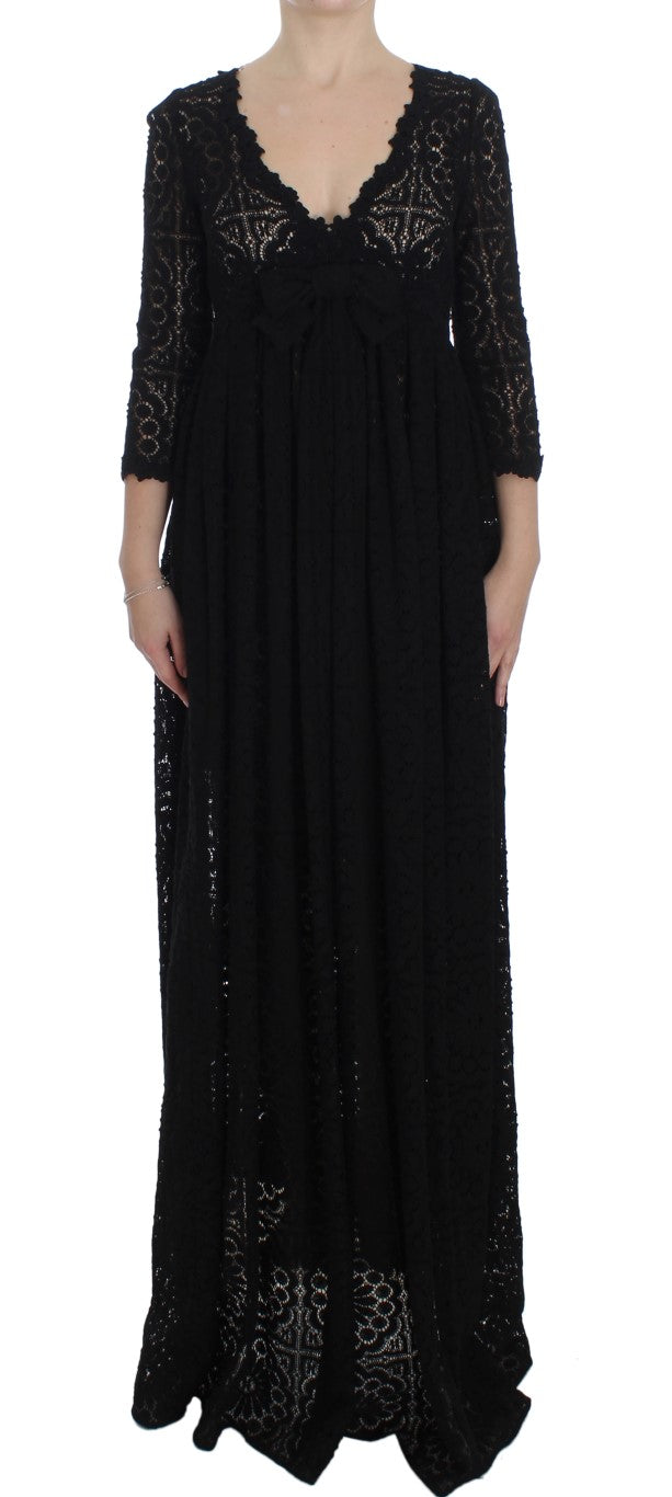 Dolce & Gabbana Black Ricamo Knitted Full Length Maxi Dress | Regal Royce