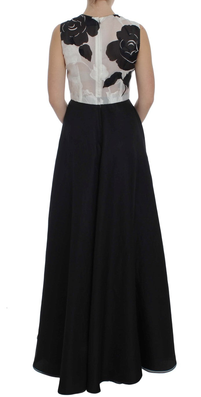 Dolce & Gabbana Black White Floral Silk Sheath Gown Dress | Regal Royce