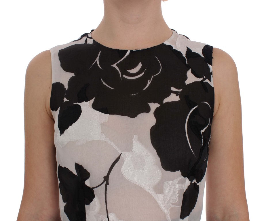 Dolce & Gabbana Black White Floral Silk Sheath Gown Dress | Regal Royce