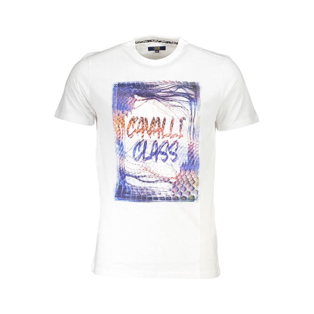 Cavalli Class White Cotton Men T-Shirt | Regal Royce
