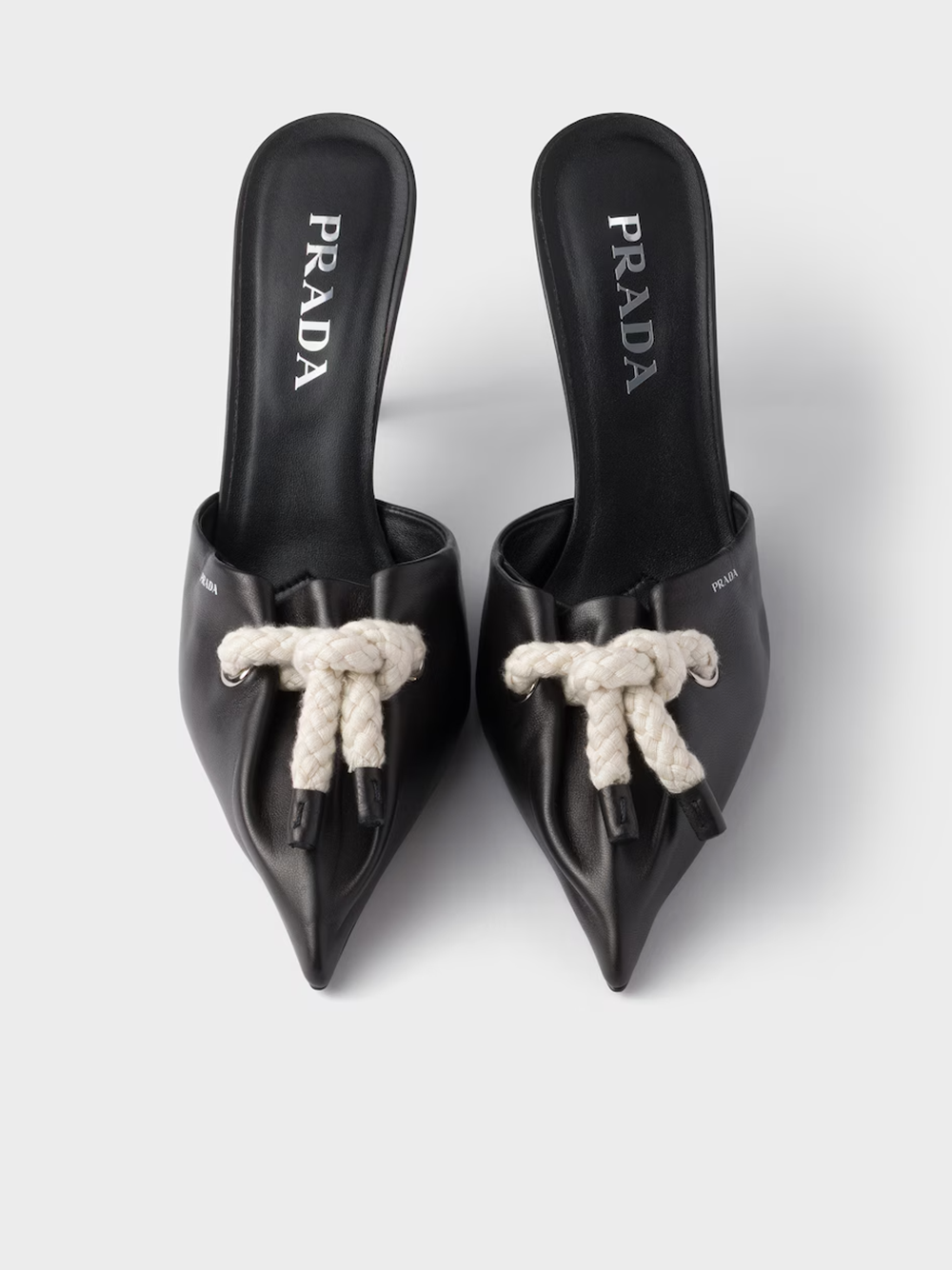 Prada Black Nappa Leather Rope Detail  Sandals | Regal Royce