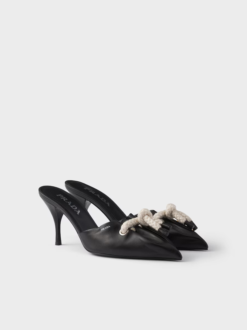 Prada Black Nappa Leather Rope Detail  Sandals | Regal Royce