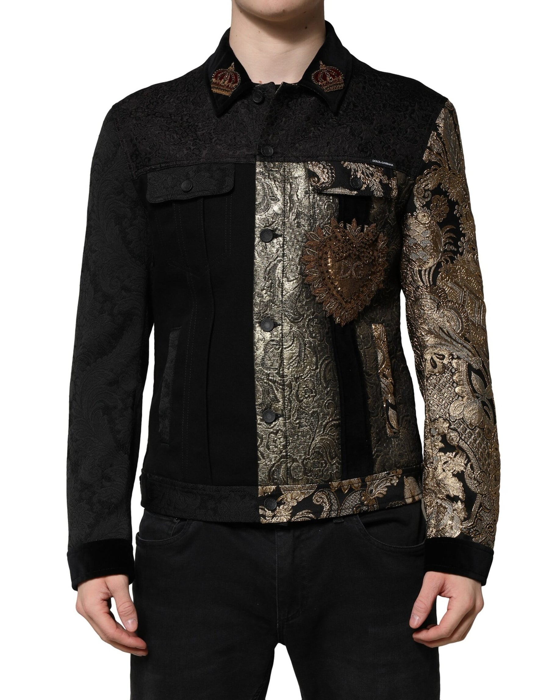 Dolce & Gabbana Black Gold Floral Jacquard Men Biker Jacket | Regal Royce