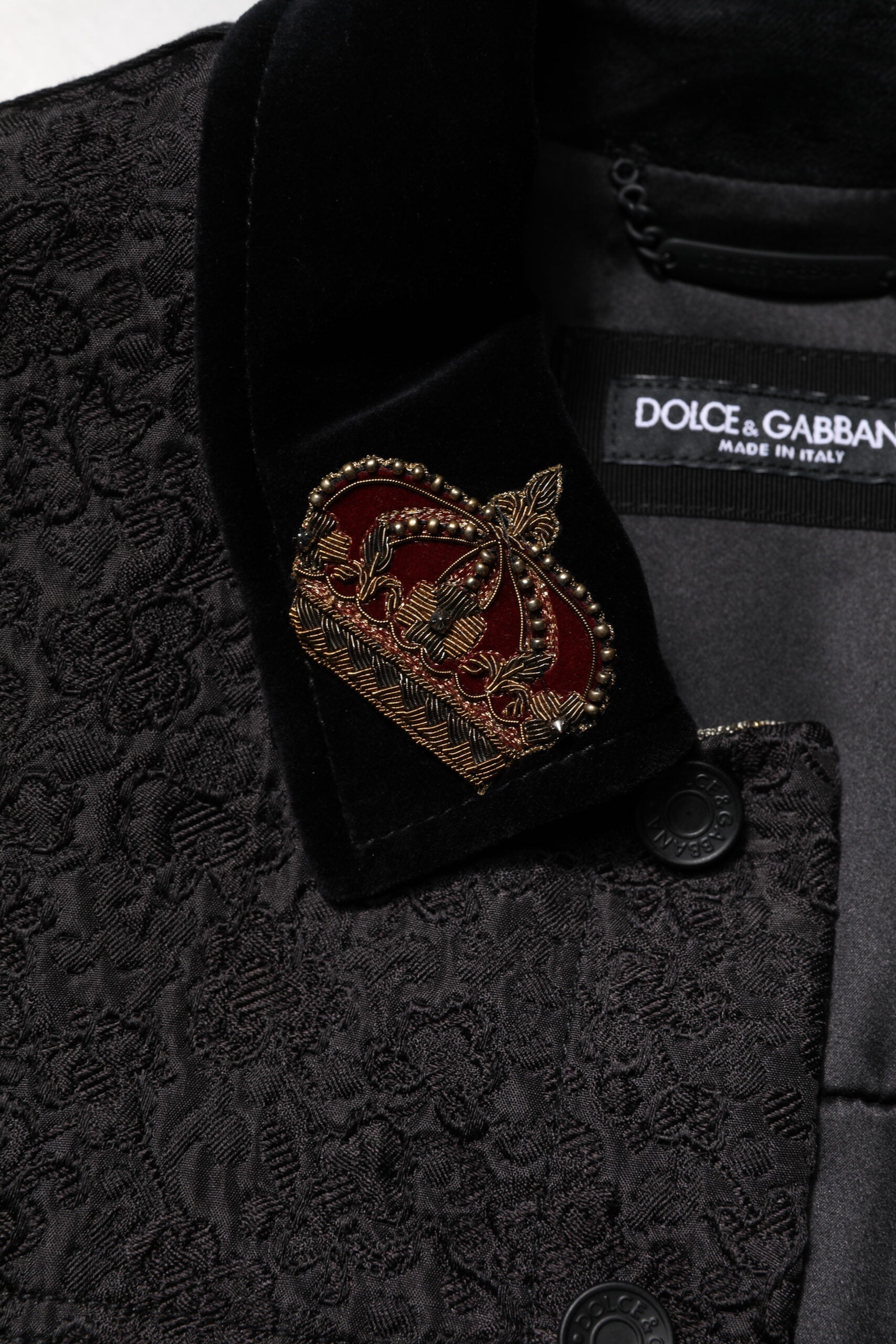 Dolce & Gabbana Black Gold Floral Jacquard Men Biker Jacket | Regal Royce