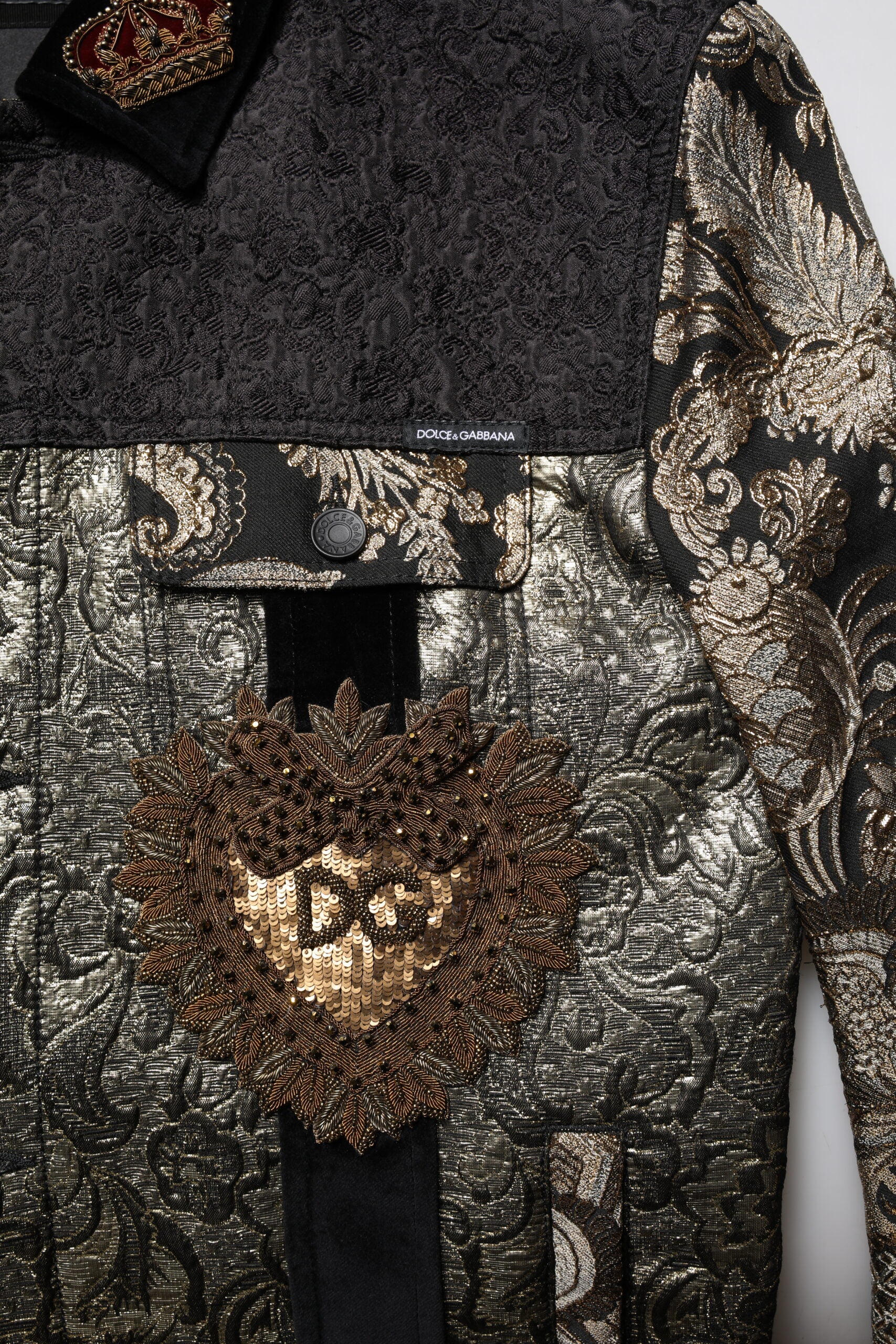 Dolce & Gabbana Black Gold Floral Jacquard Men Biker Jacket | Regal Royce