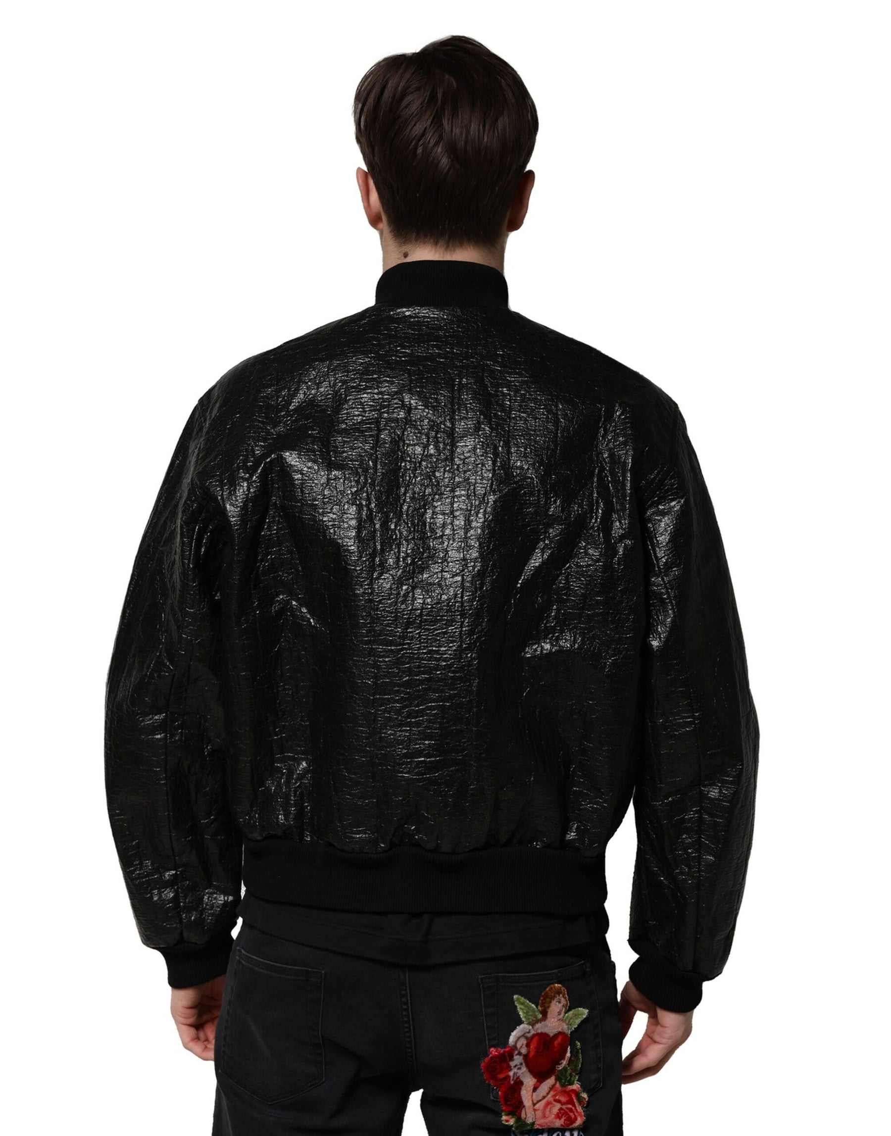 Dolce & Gabbana Black Logo Plaque Bomber Full Zipper Jacket | Regal Royce