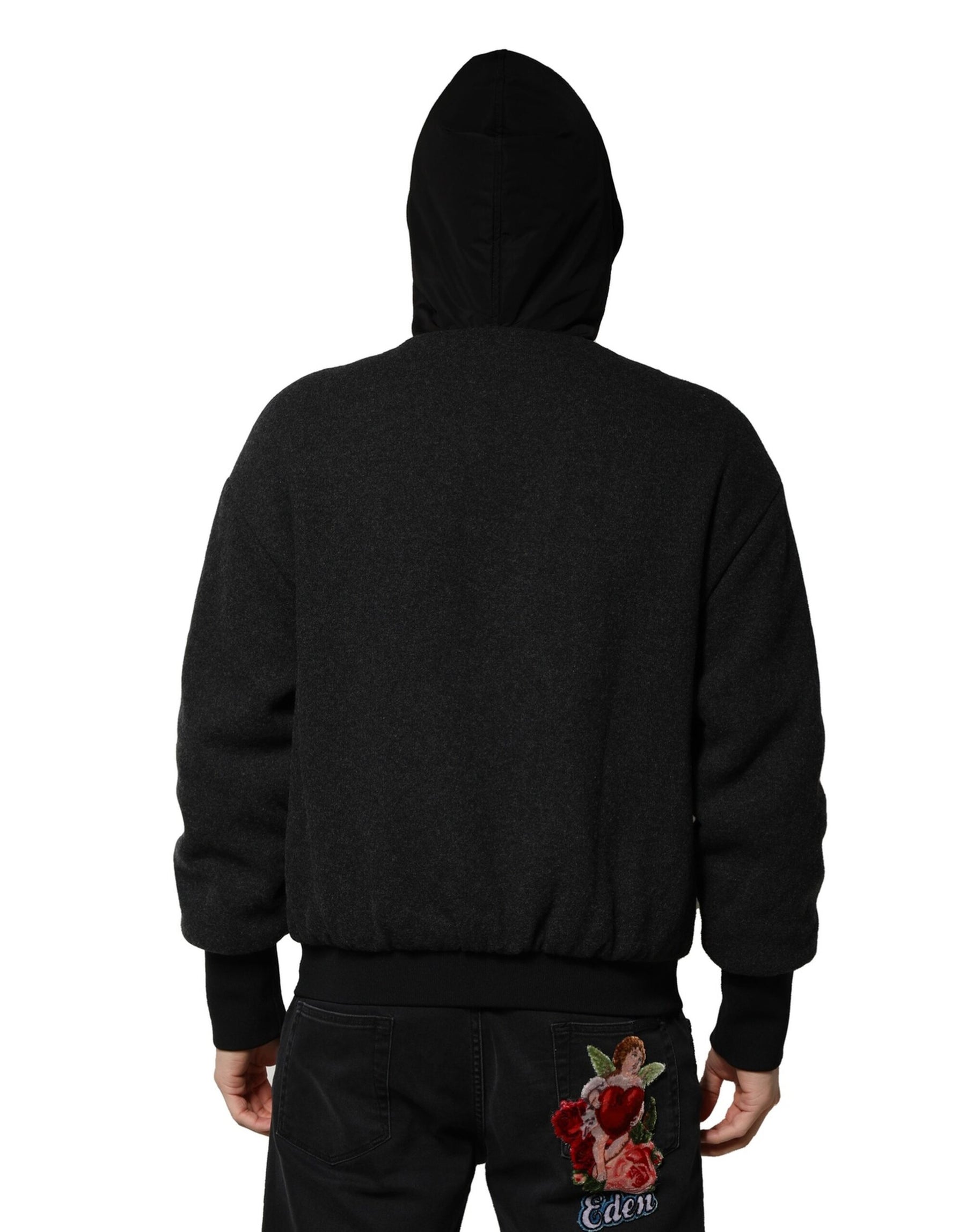 Dolce & Gabbana Black DG Logo Plaque Hooded Bomber Jacket | Regal Royce