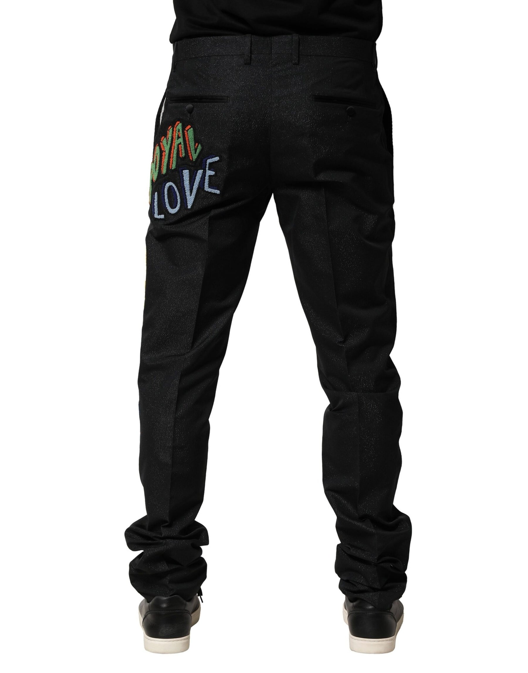 Dolce & Gabbana Black Graphic Embroidery Men Pants | Regal Royce