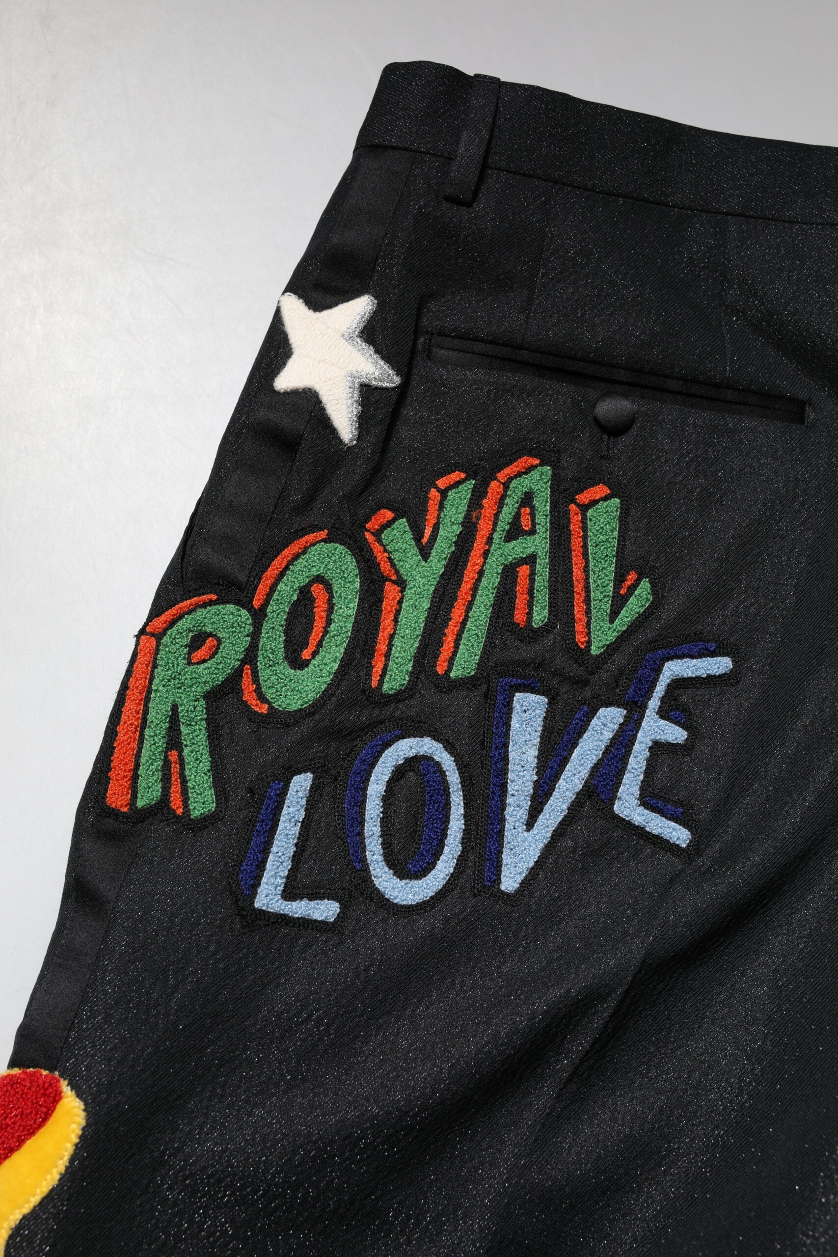 Dolce & Gabbana Black Graphic Embroidery Men Pants | Regal Royce