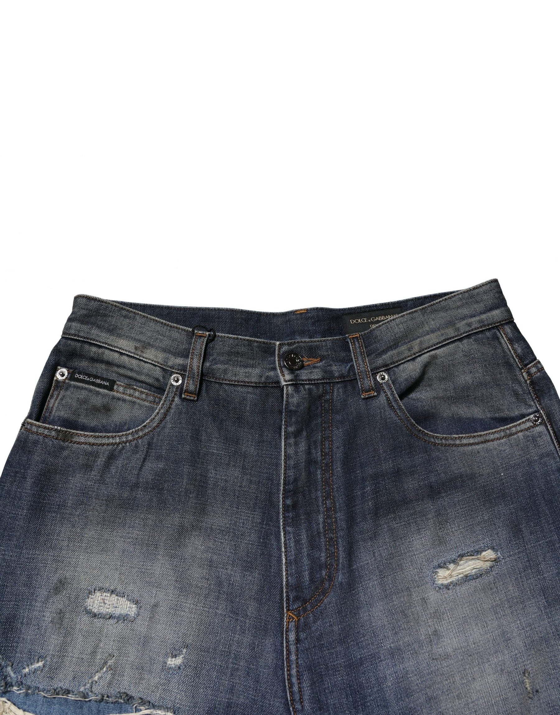 Dolce & Gabbana Blue Washed Tattered Cotton Men Jeans | Regal Royce
