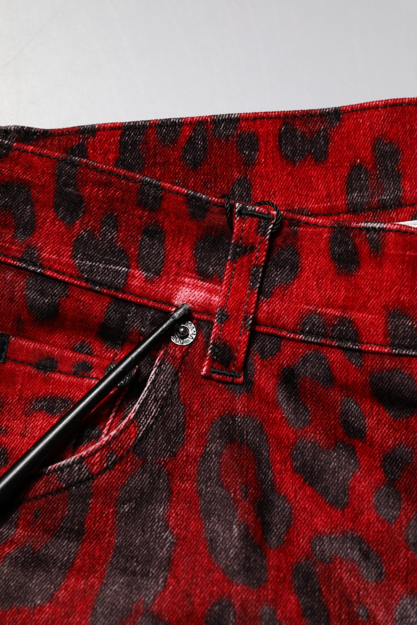 Dolce & Gabbana Red Leopard Print Cotton Skinny Denim Jeans | Regal Royce