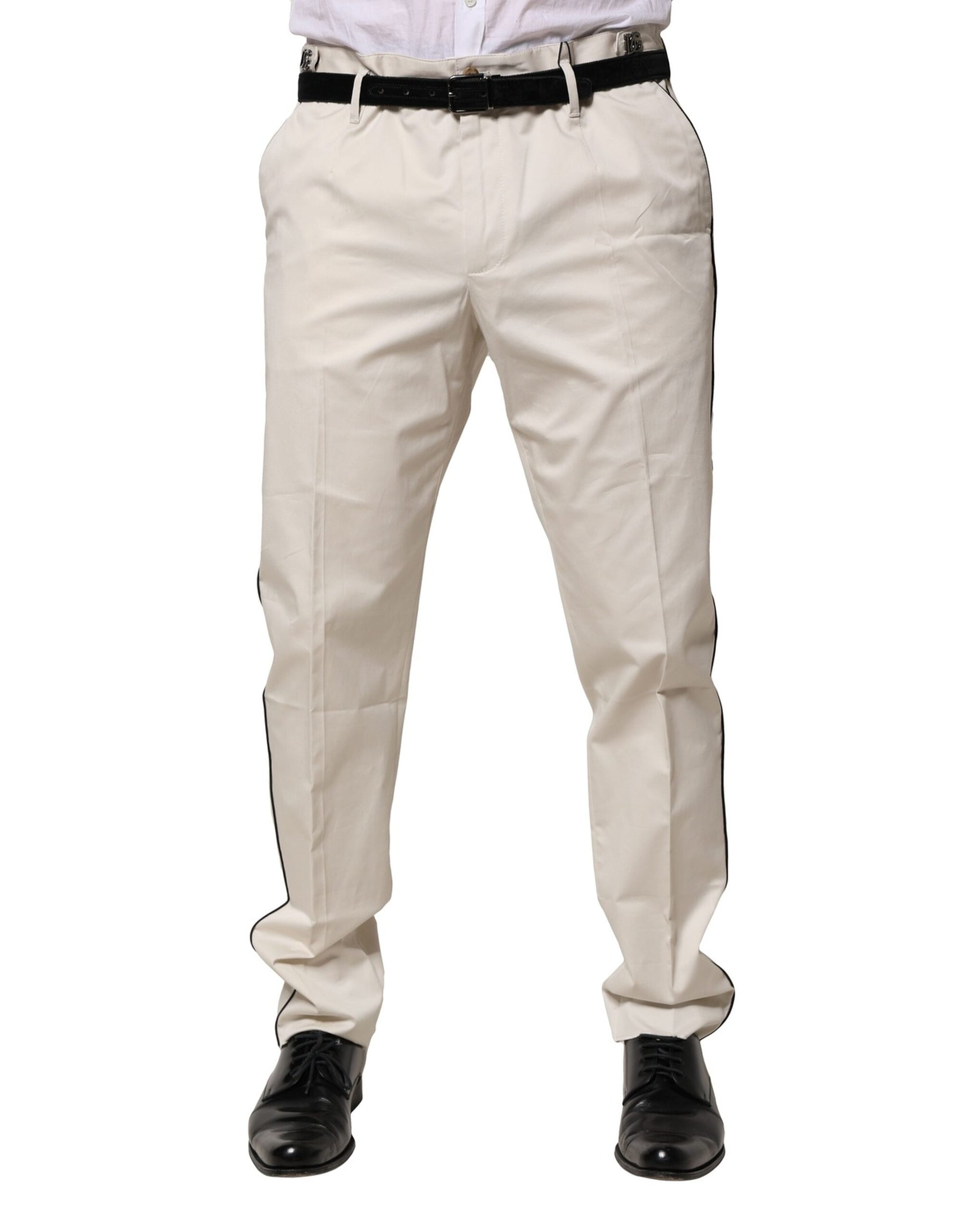 Dolce & Gabbana White Cotton Dress Slim Formal Pants | Regal Royce