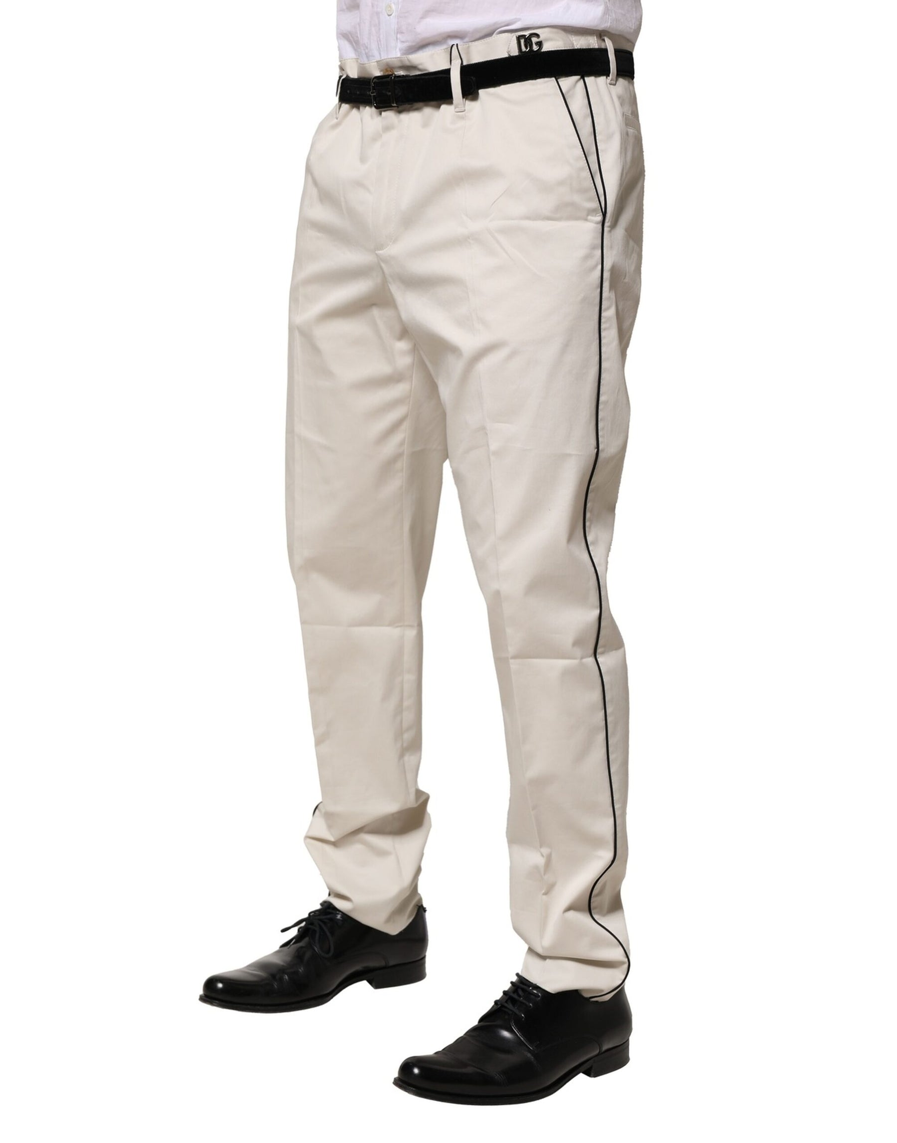 Dolce & Gabbana White Cotton Dress Slim Formal Pants | Regal Royce