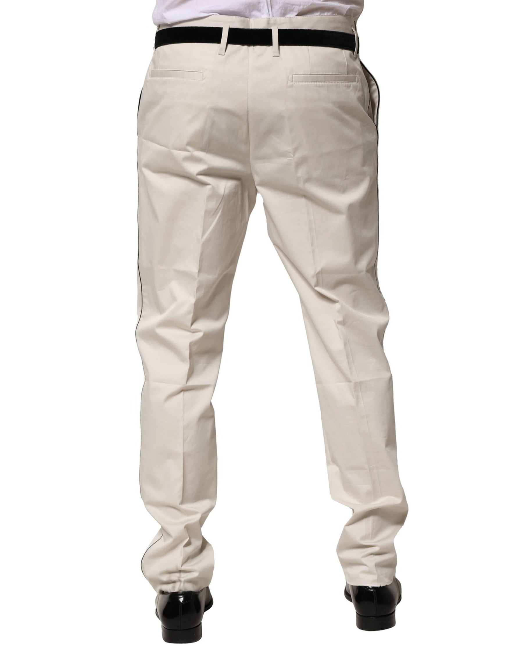 Dolce & Gabbana White Cotton Dress Slim Formal Pants | Regal Royce