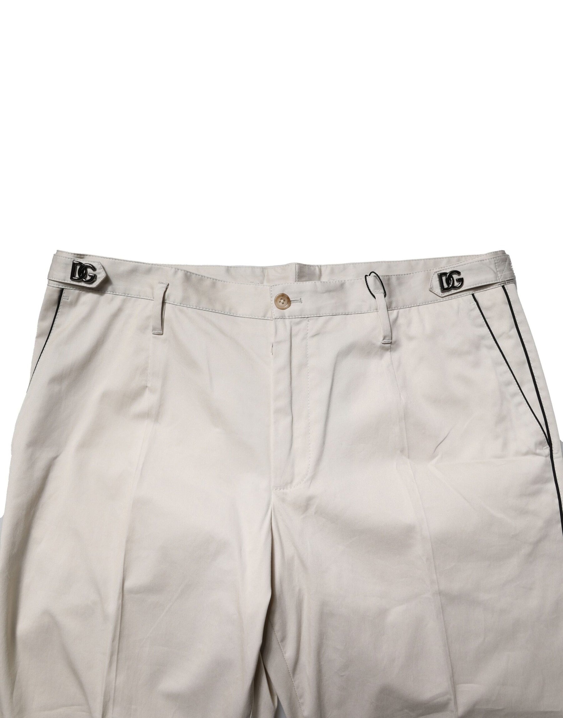 Dolce & Gabbana White Cotton Dress Slim Formal Pants | Regal Royce