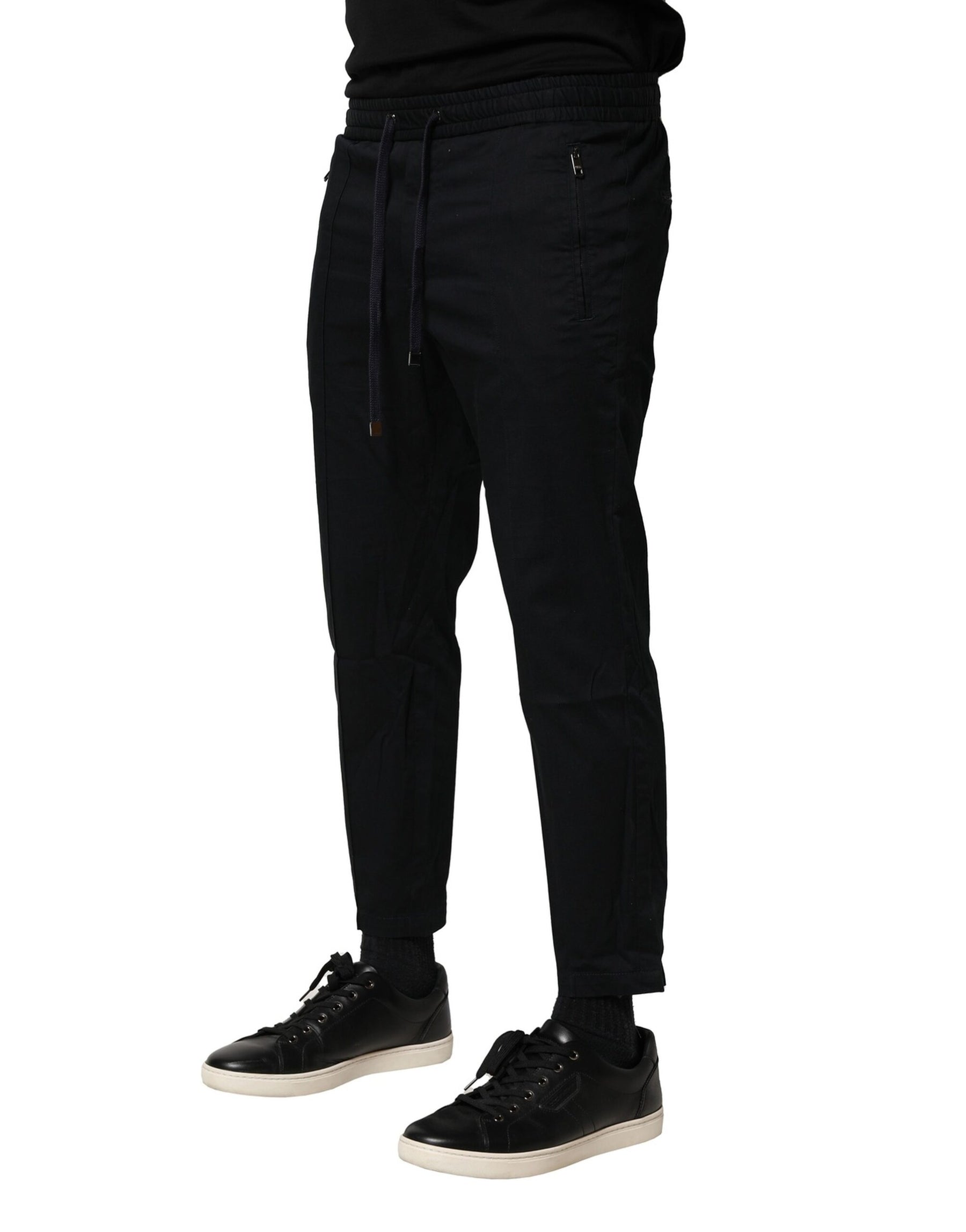 Dolce & Gabbana Black Cotton Mid Waist Jogger Pants | Regal Royce