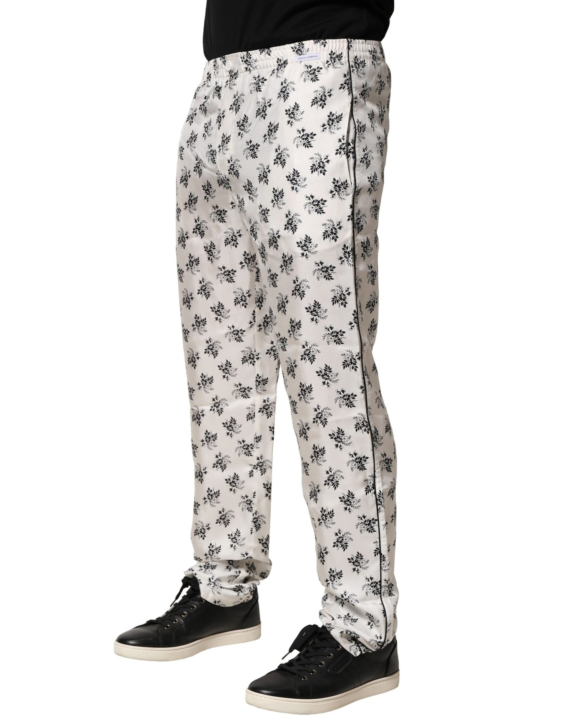 Dolce & Gabbana White Floral Silk Casual Lounge Pants | Regal Royce