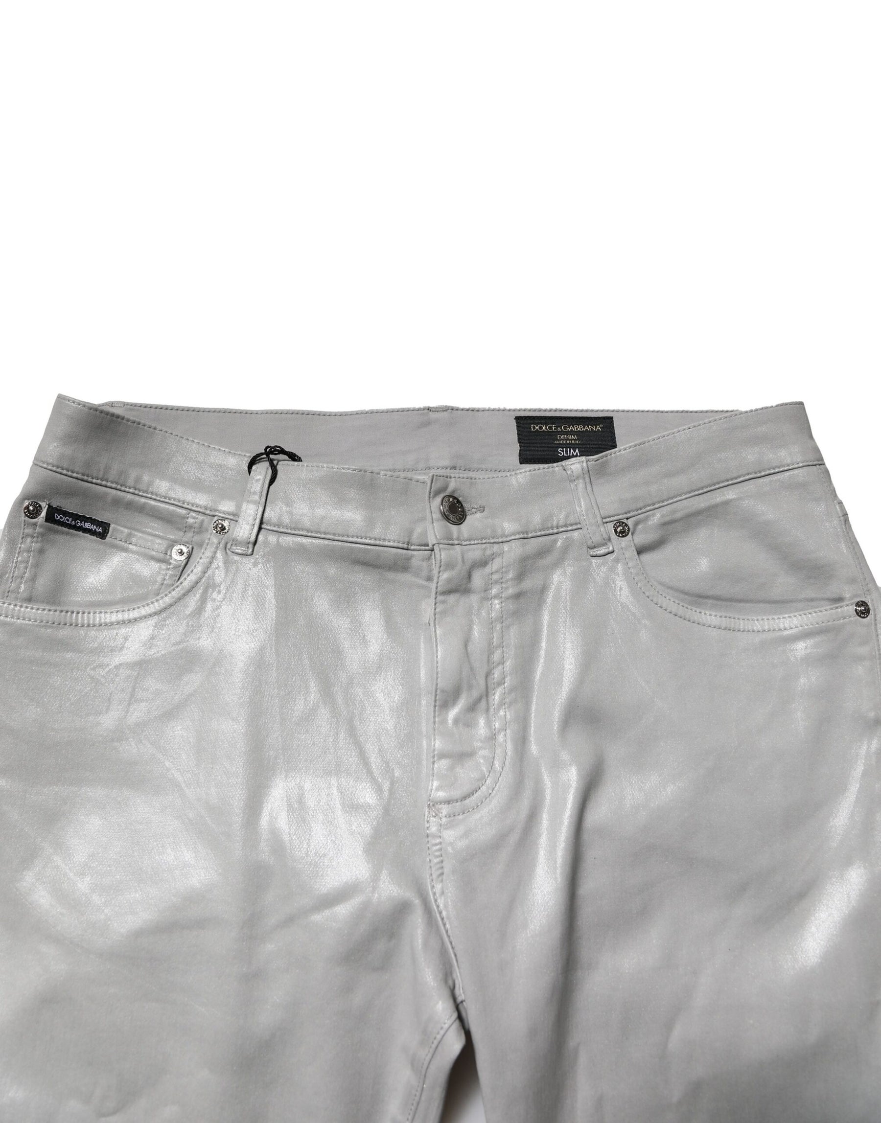 Dolce & Gabbana Silver Cotton Stretch Slim Denim Jeans | Regal Royce
