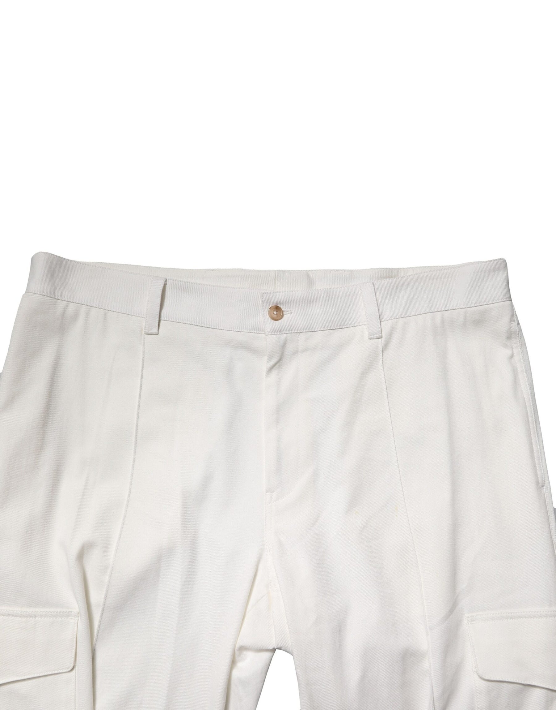 Dolce & Gabbana White Cotton Cargo Jogger Men Pants | Regal Royce