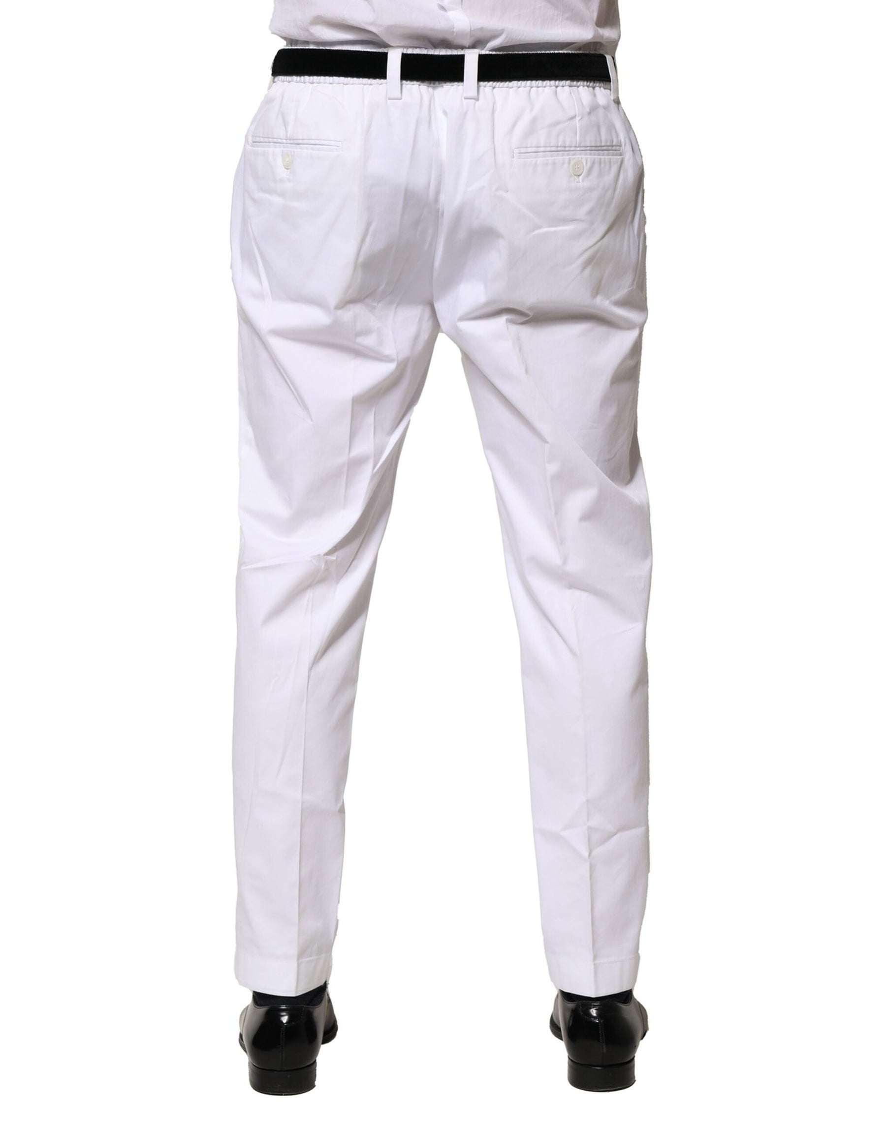 Dolce & Gabbana White Cotton Dress Slim Formal Pants | Regal Royce