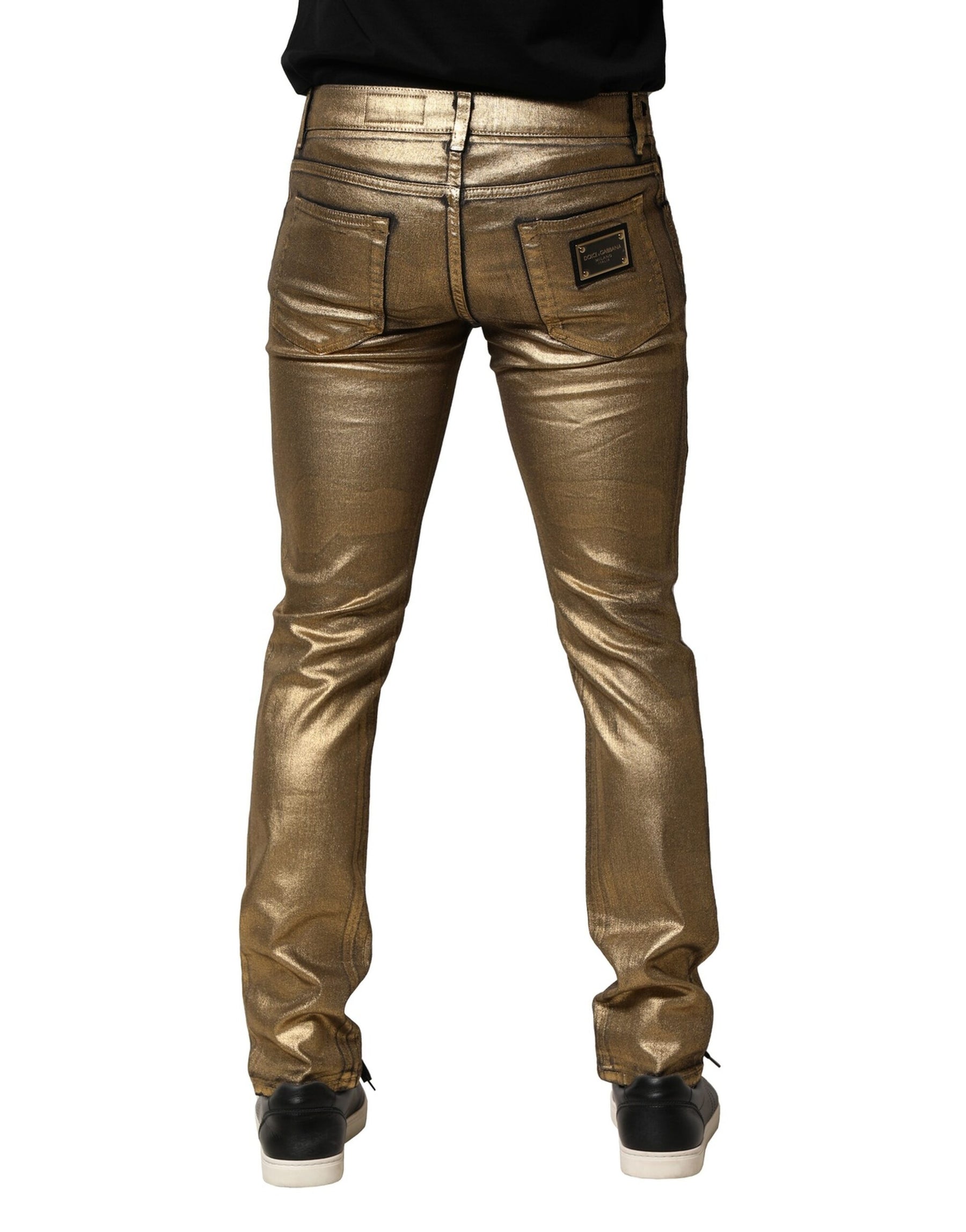 Dolce & Gabbana Gold Tattered Cotton Stretch Slim Denim Jeans | Regal Royce
