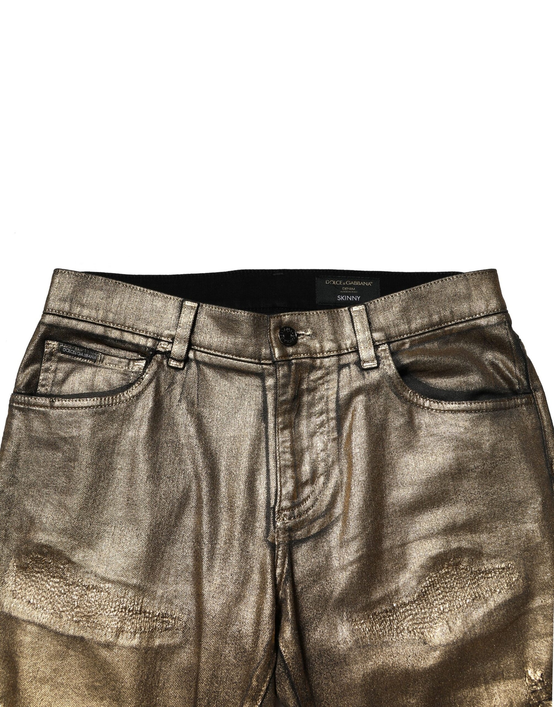 Dolce & Gabbana Gold Tattered Cotton Stretch Slim Denim Jeans | Regal Royce