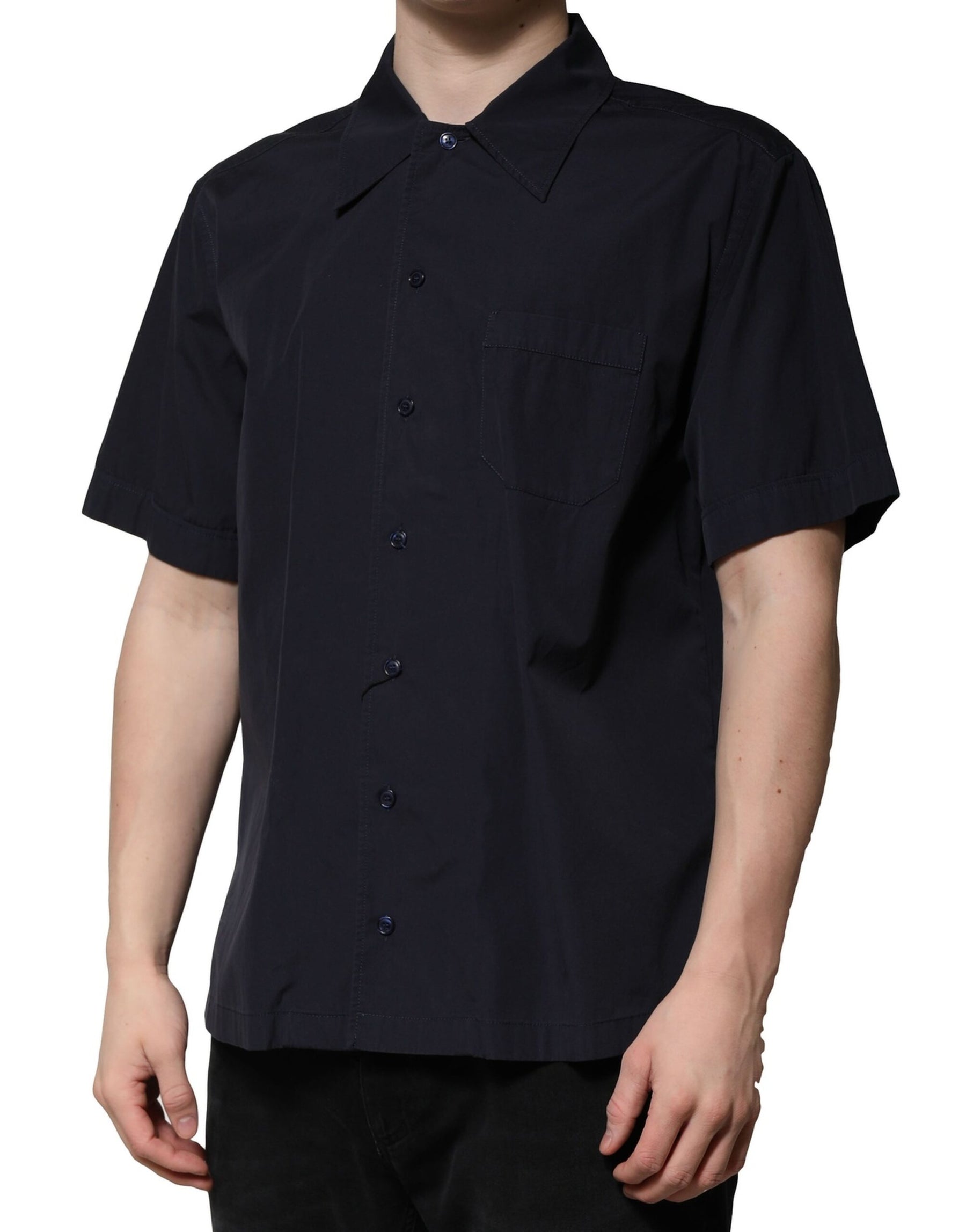 Dolce & Gabbana Dark Blue Cotton Short Sleeves Casual Shirt | Regal Royce