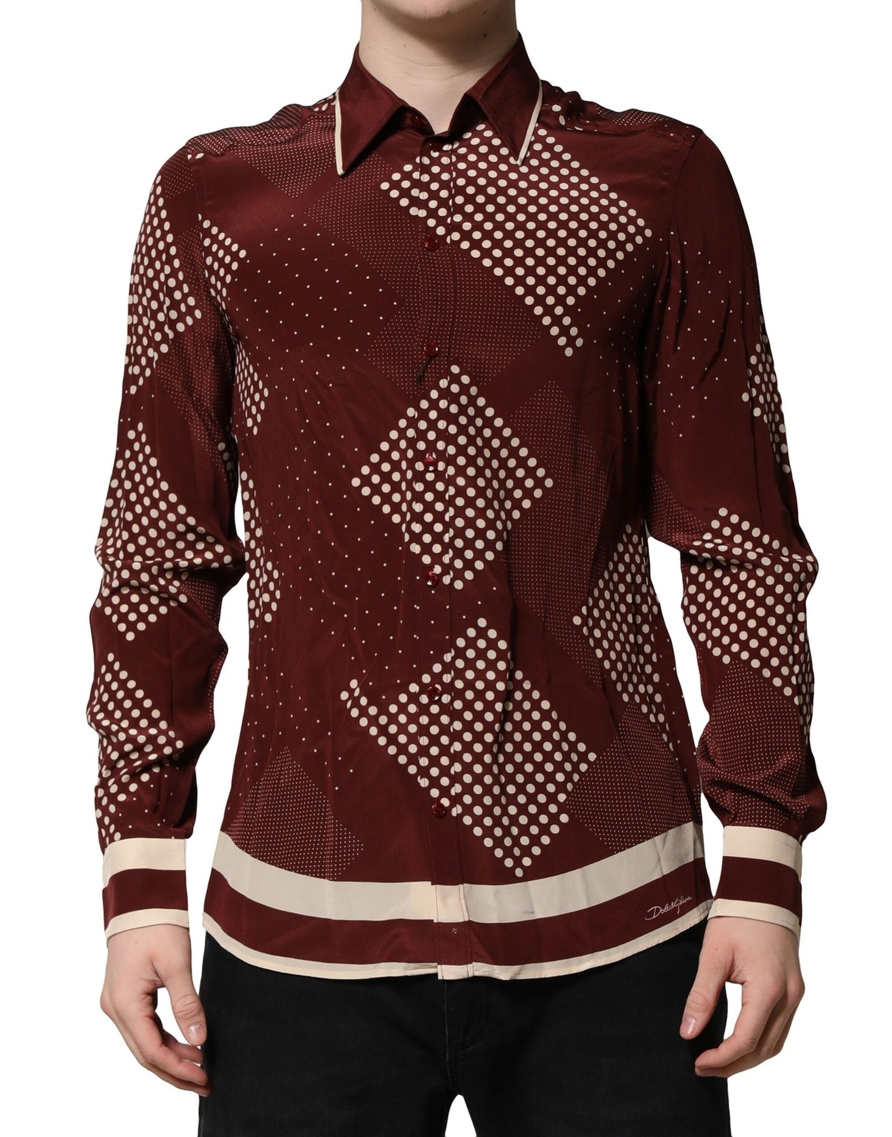 Dolce & Gabbana Maroon Dotted Silk Long Sleeve Casual Shirt | Regal Royce