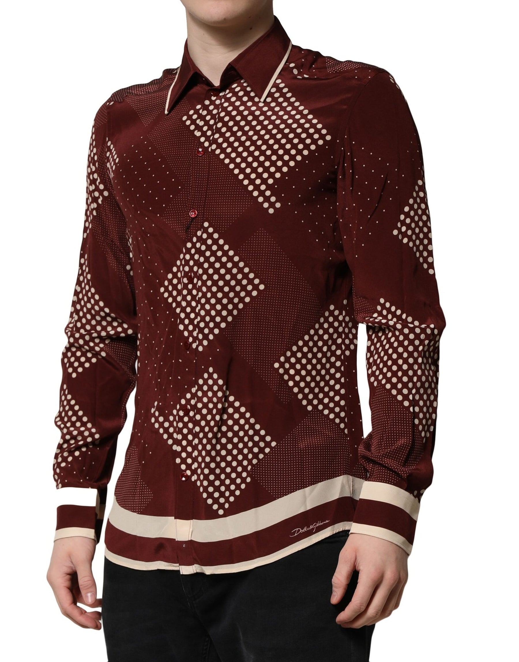 Dolce & Gabbana Maroon Dotted Silk Long Sleeve Casual Shirt | Regal Royce