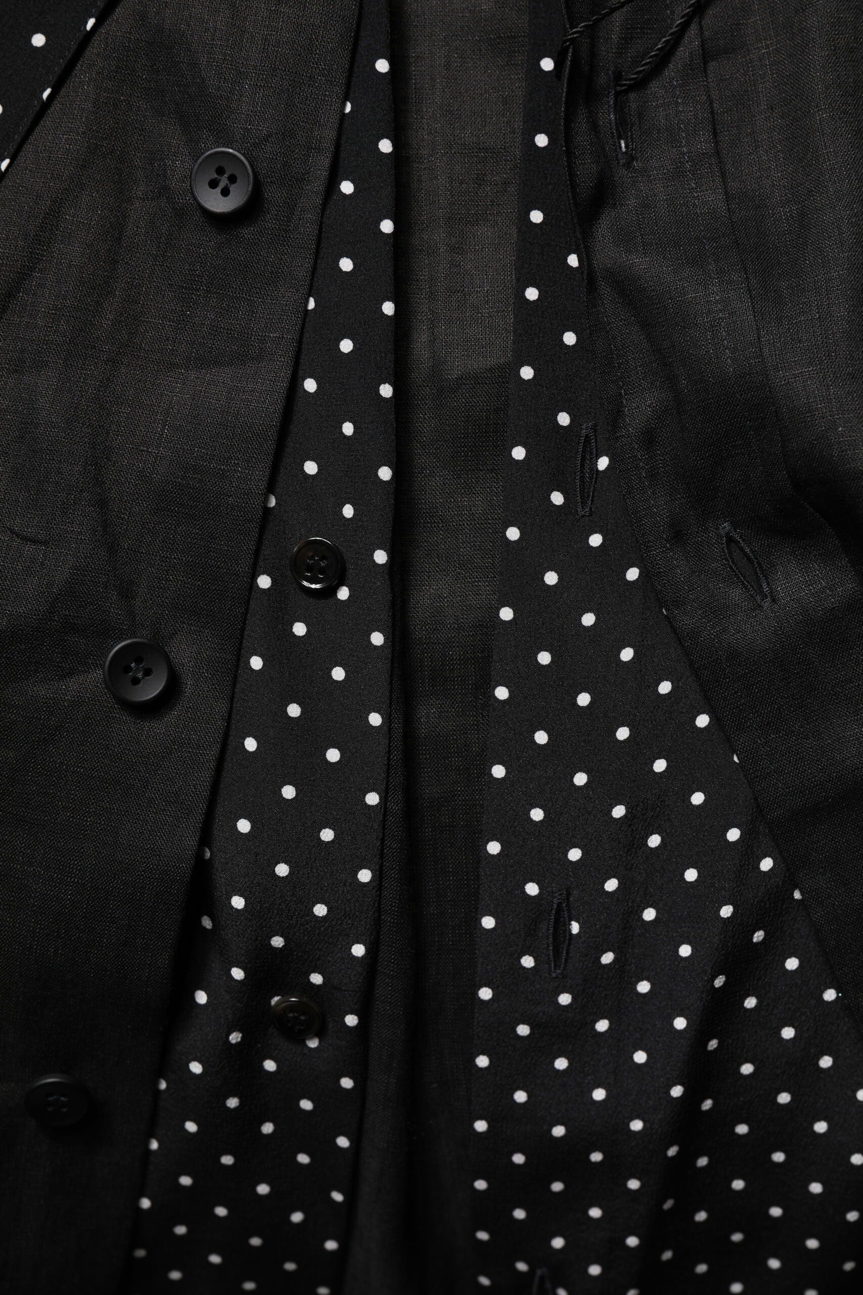 Dolce & Gabbana Black Polka Dot Linen Silk Men Casual Shirt | Regal Royce