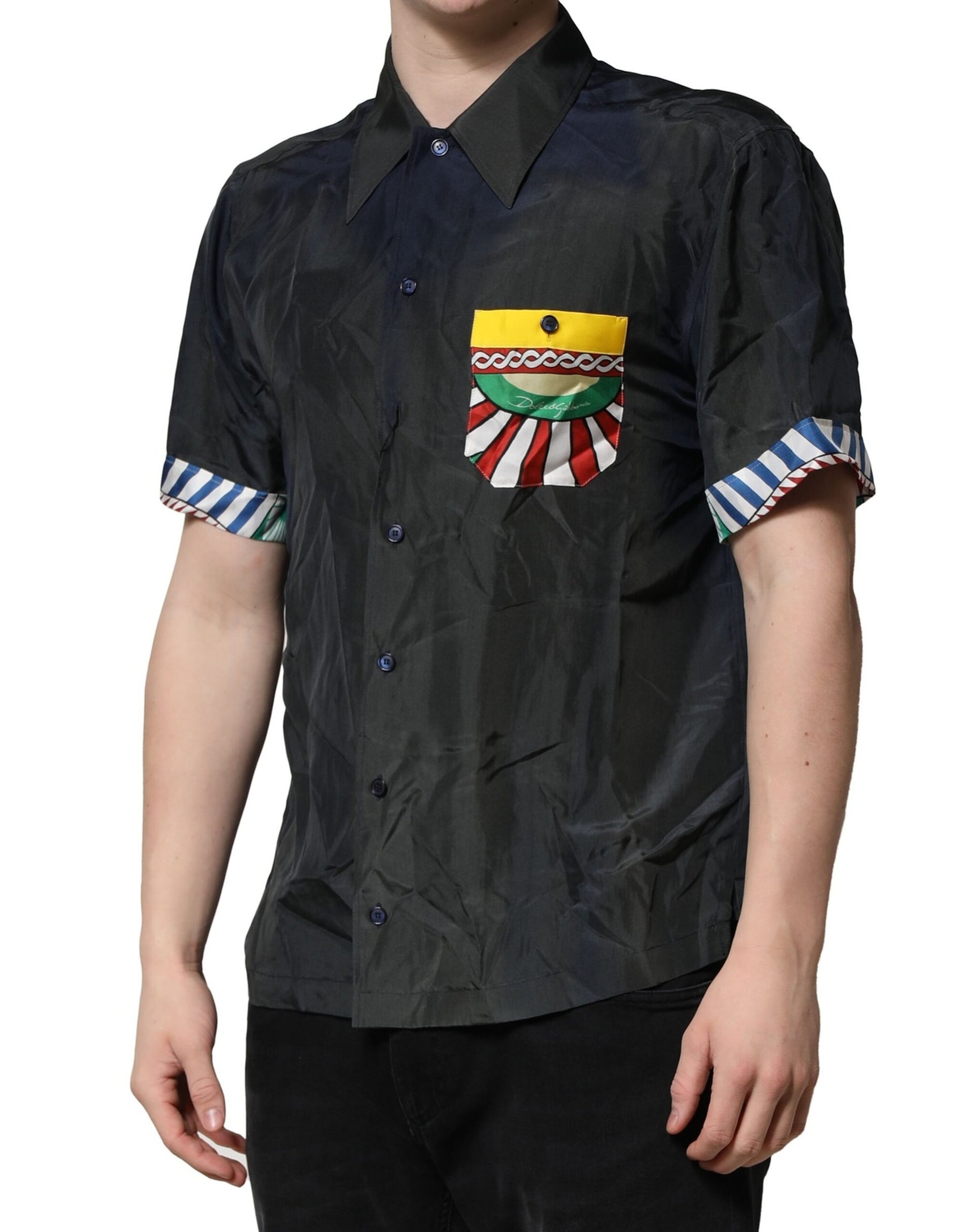 Dolce & Gabbana Black Silk Short Sleeves Men Casual Shirt | Regal Royce