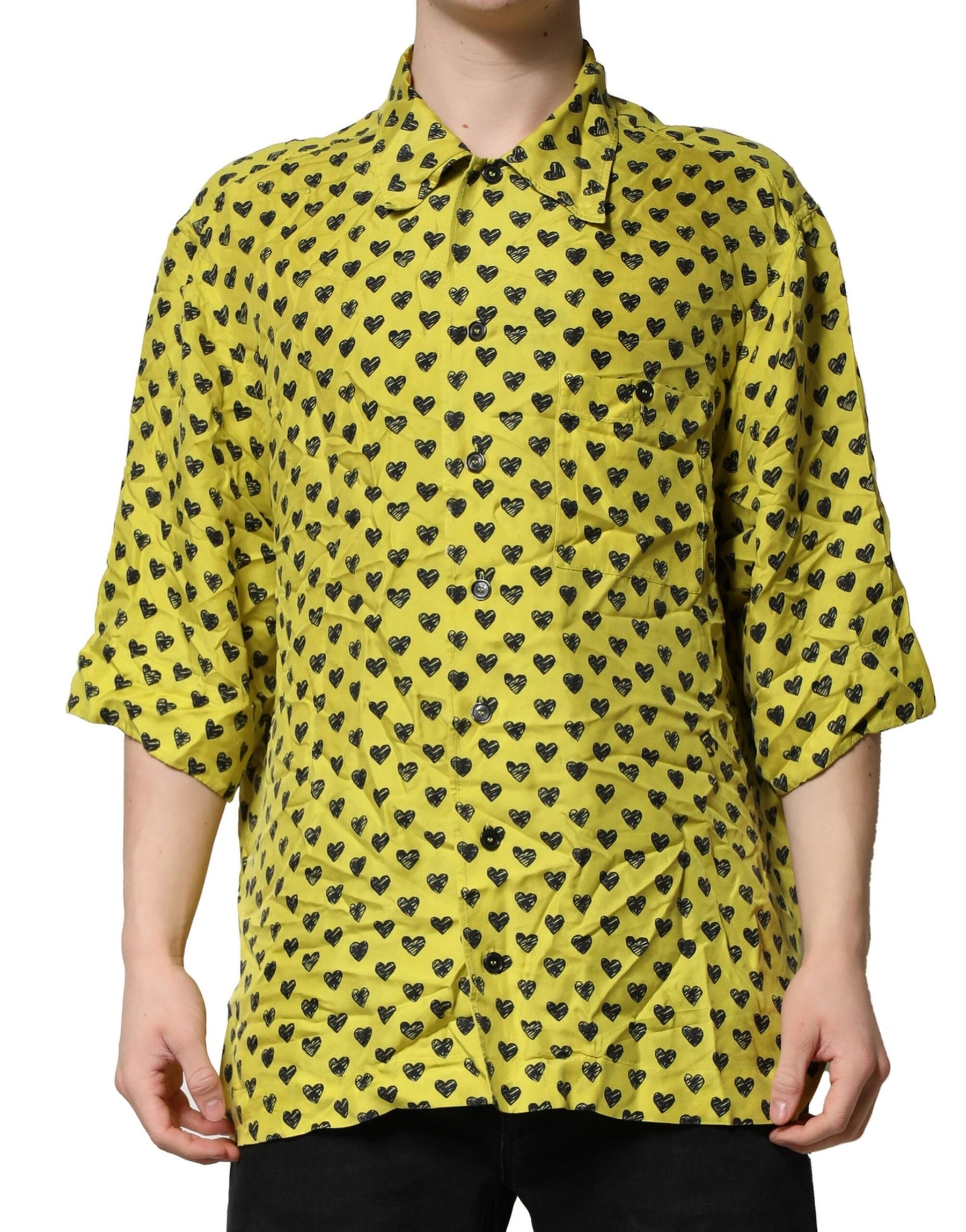 Dolce & Gabbana Yellow Heart Short Sleeves Men Casual Shirt | Regal Royce