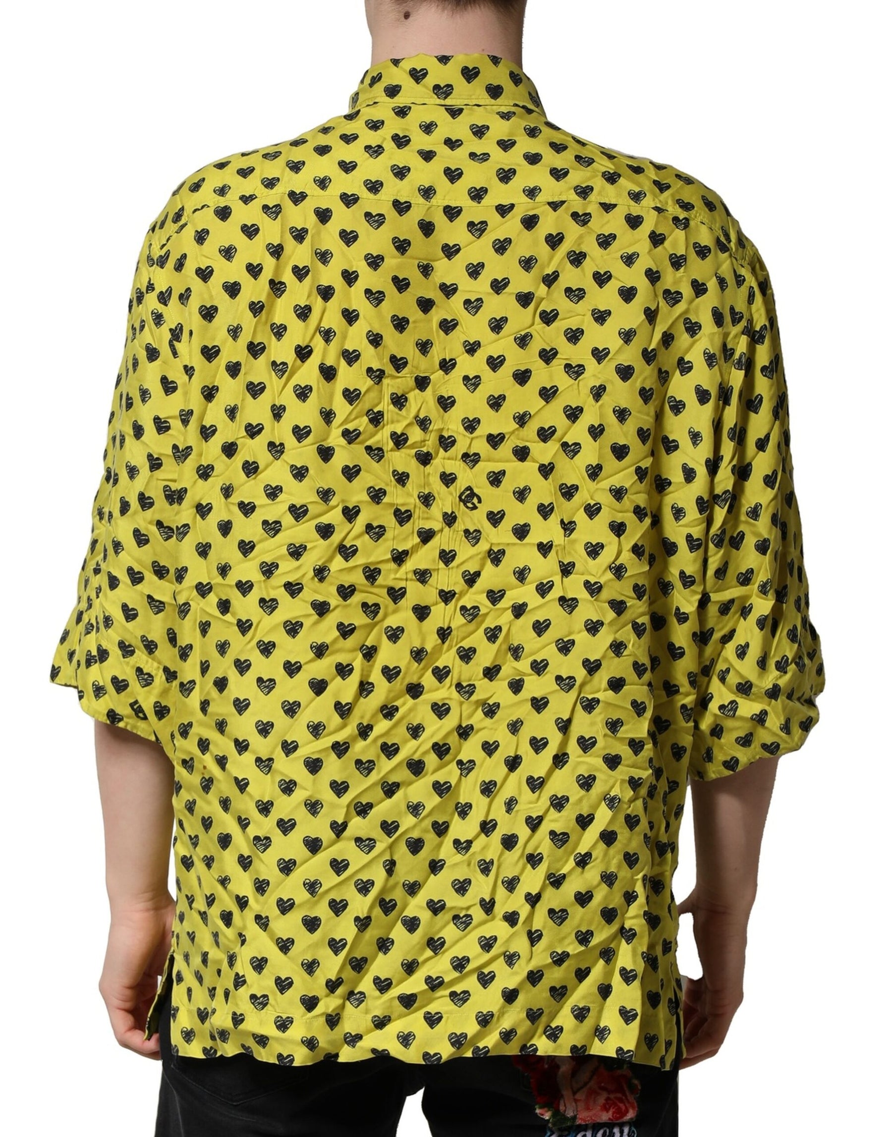 Dolce & Gabbana Yellow Heart Short Sleeves Men Casual Shirt | Regal Royce