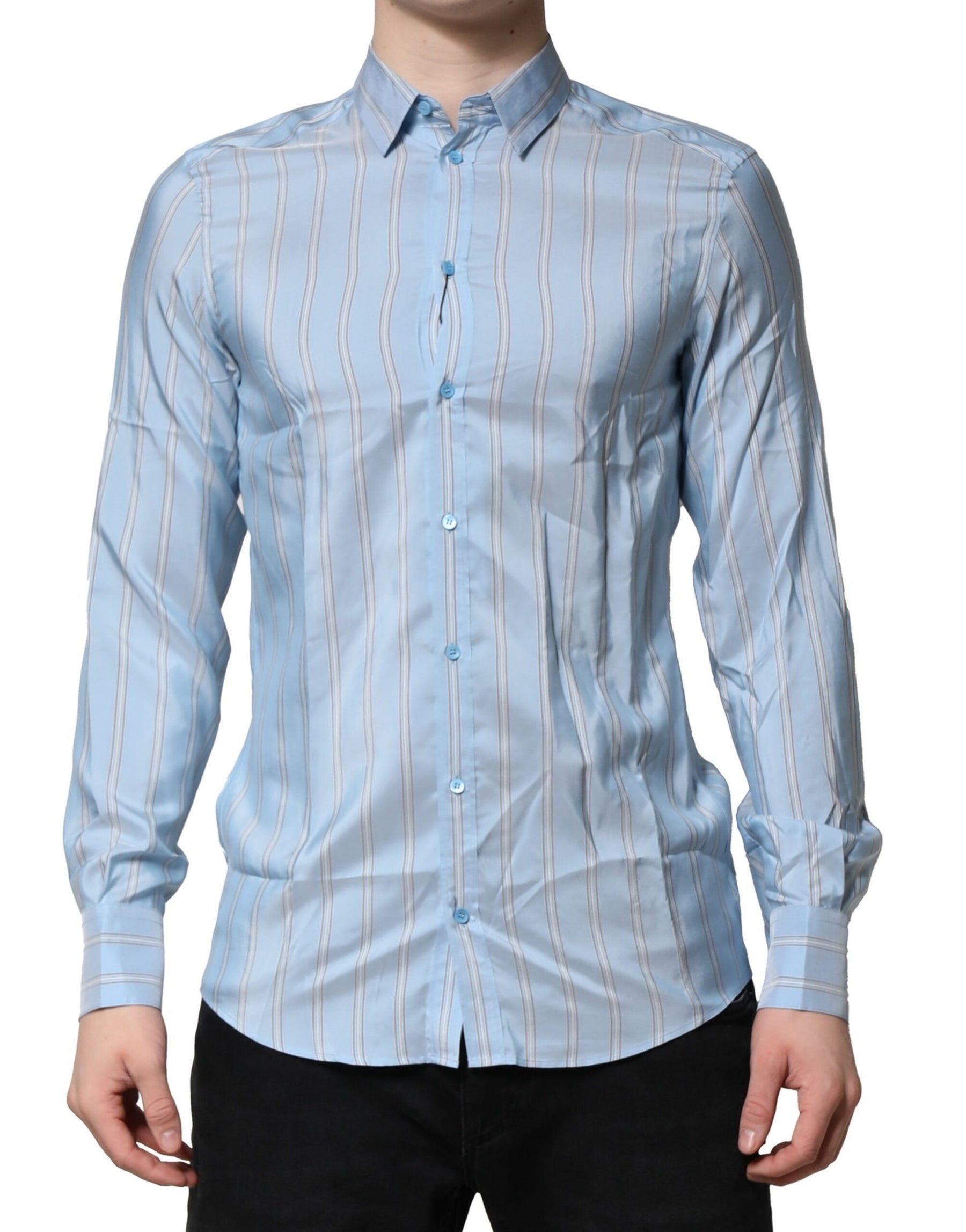 Dolce & Gabbana Light Blue MARTINI Striped Formal Dress Shirt | Regal Royce
