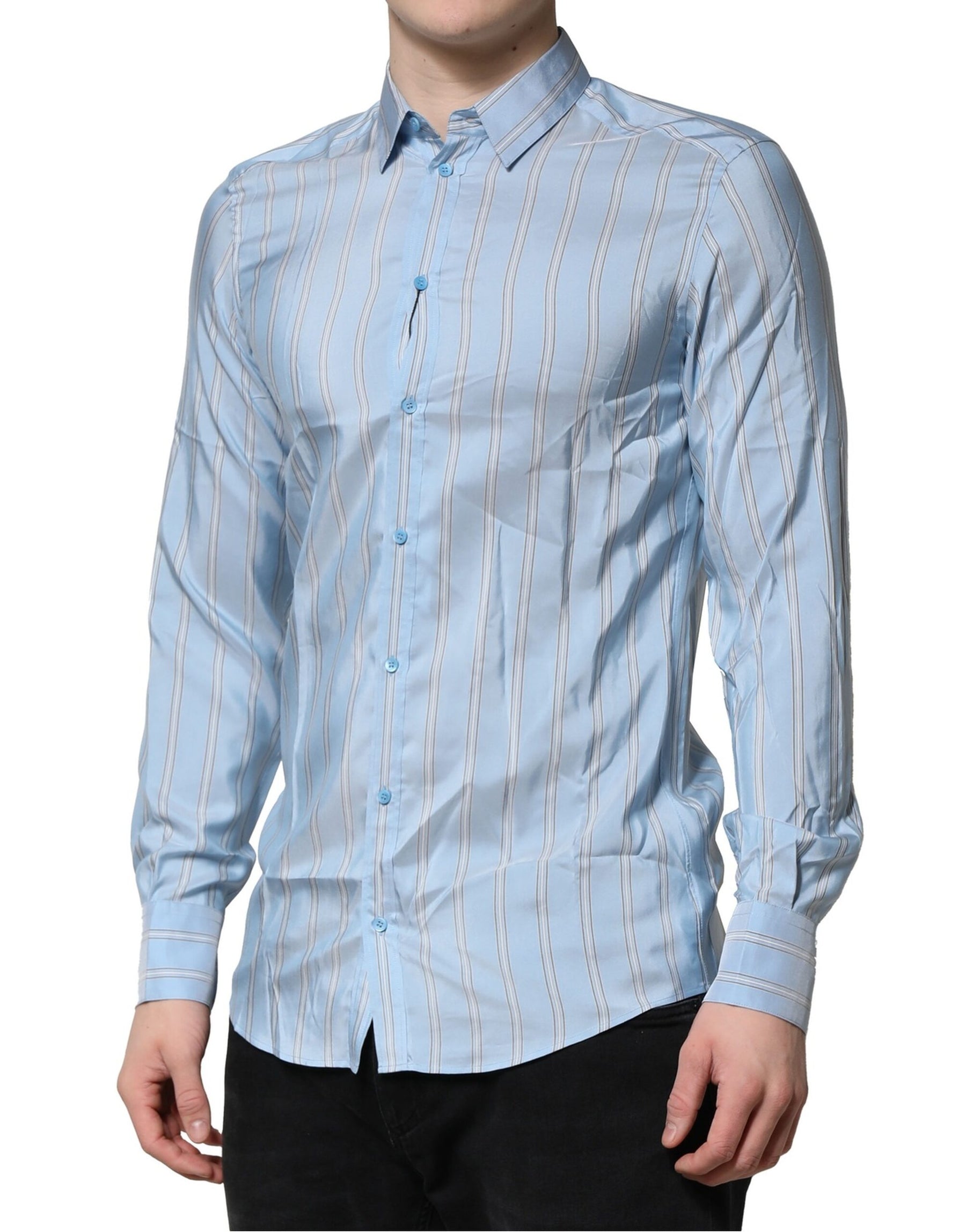 Dolce & Gabbana Light Blue MARTINI Striped Formal Dress Shirt | Regal Royce