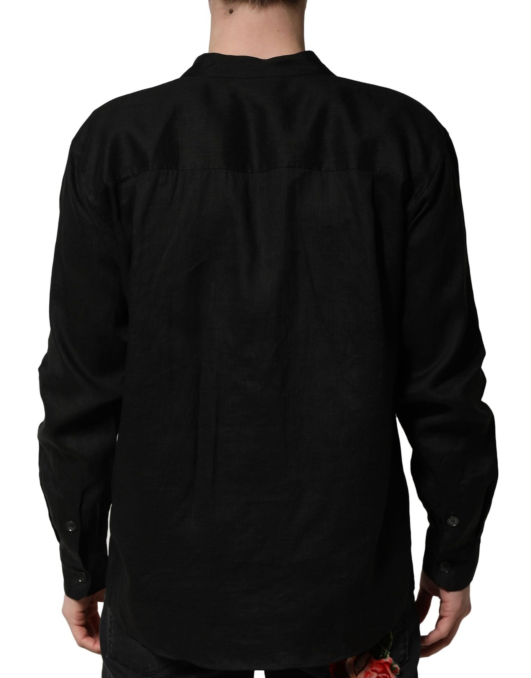 Dolce & Gabbana Black Linen Long Sleeves Men Casual Shirt | Regal Royce