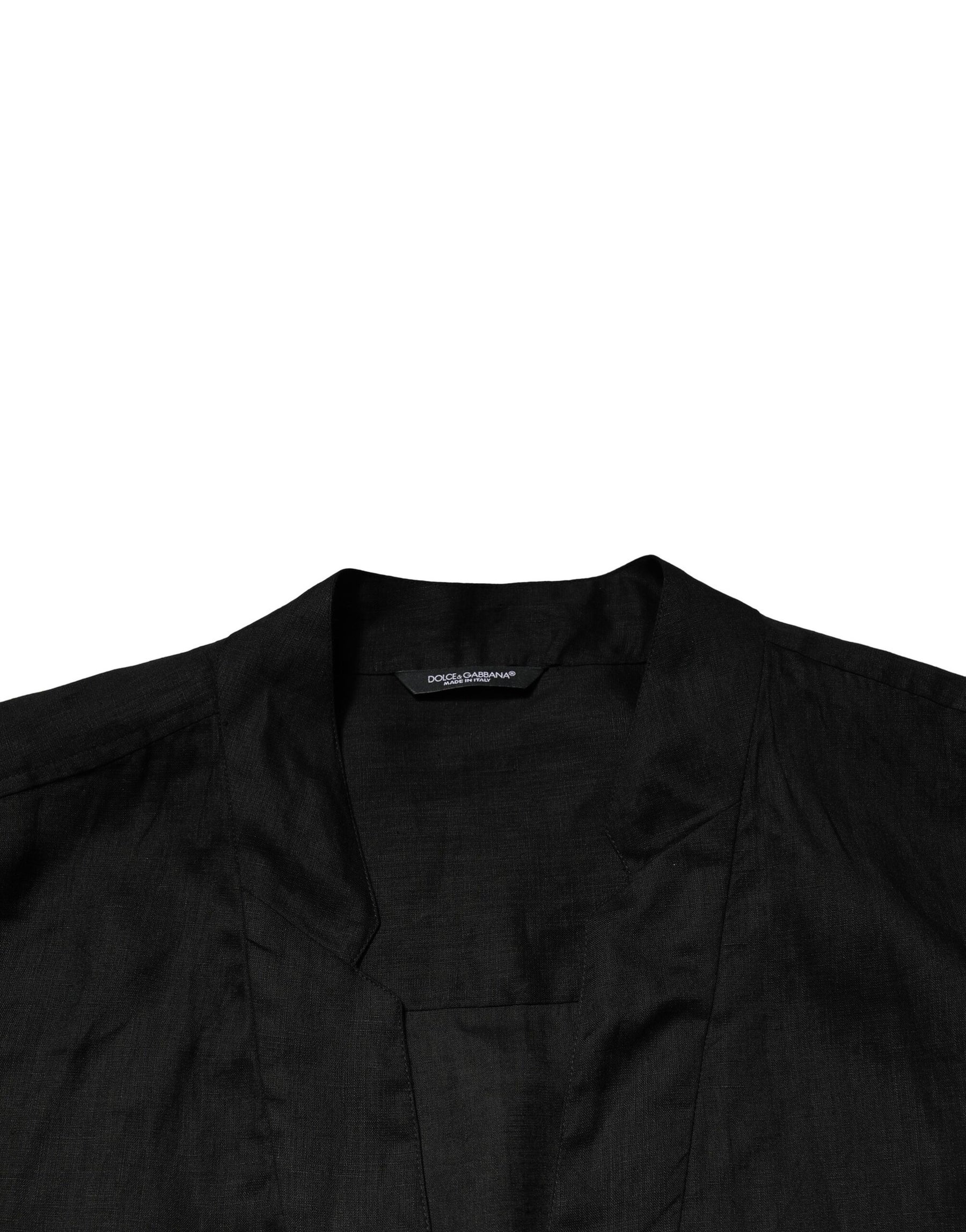 Dolce & Gabbana Black Linen Long Sleeves Men Casual Shirt | Regal Royce